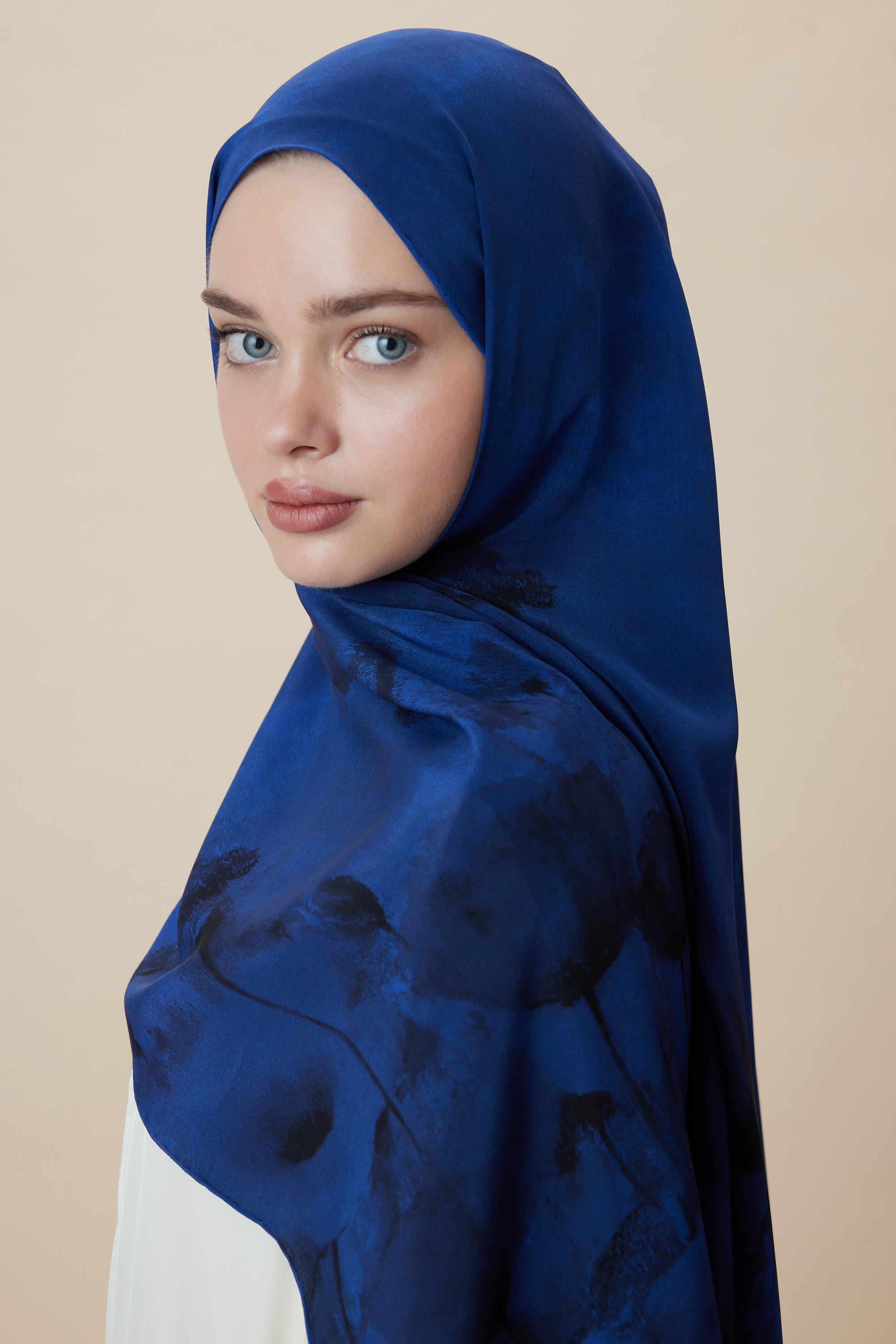 GELİNCİK KREP İPEK ŞAL 70*190 CM - GECE MAVİSİ