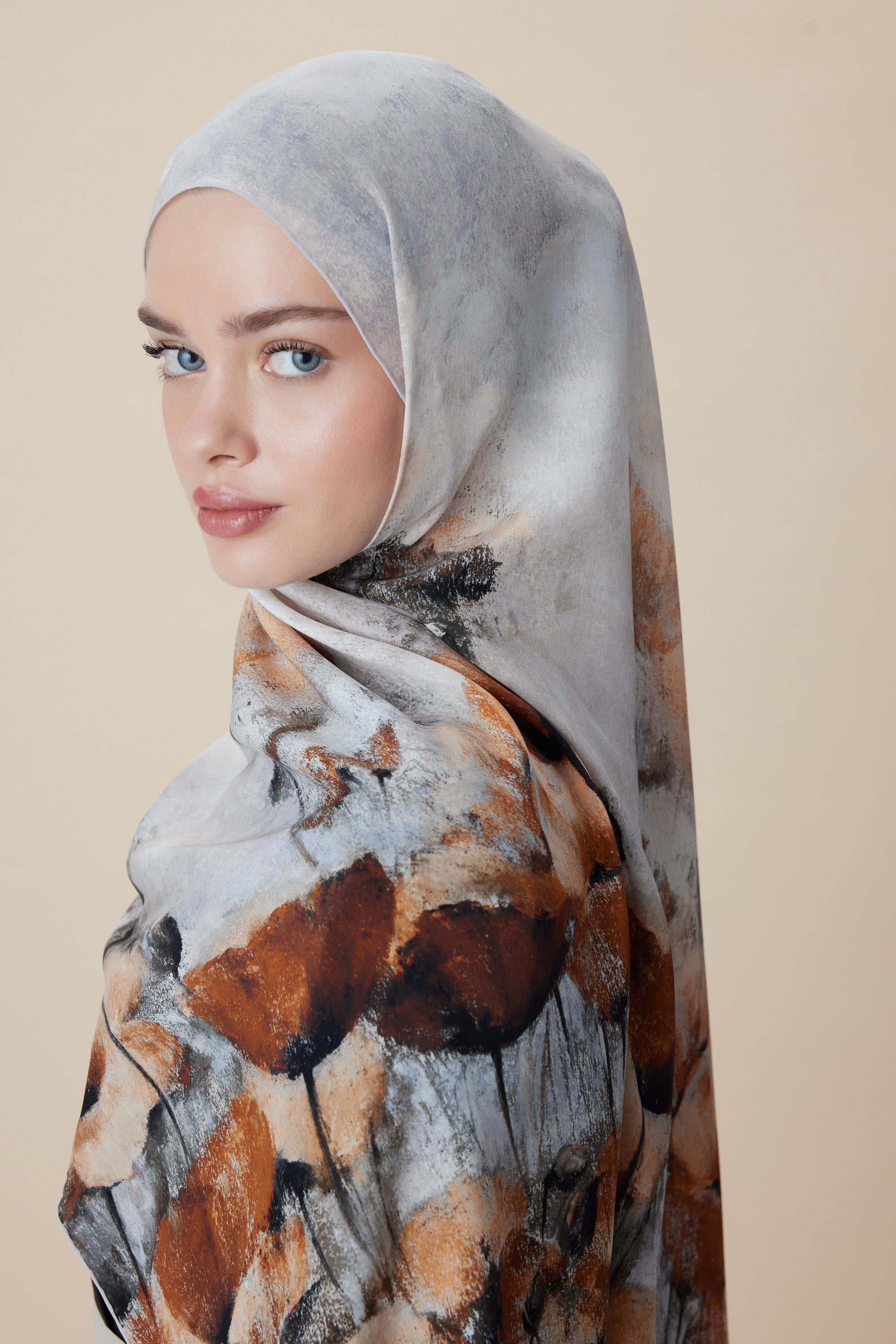 GELİNCİK KREP İPEK ŞAL 70*190 CM - KREM
