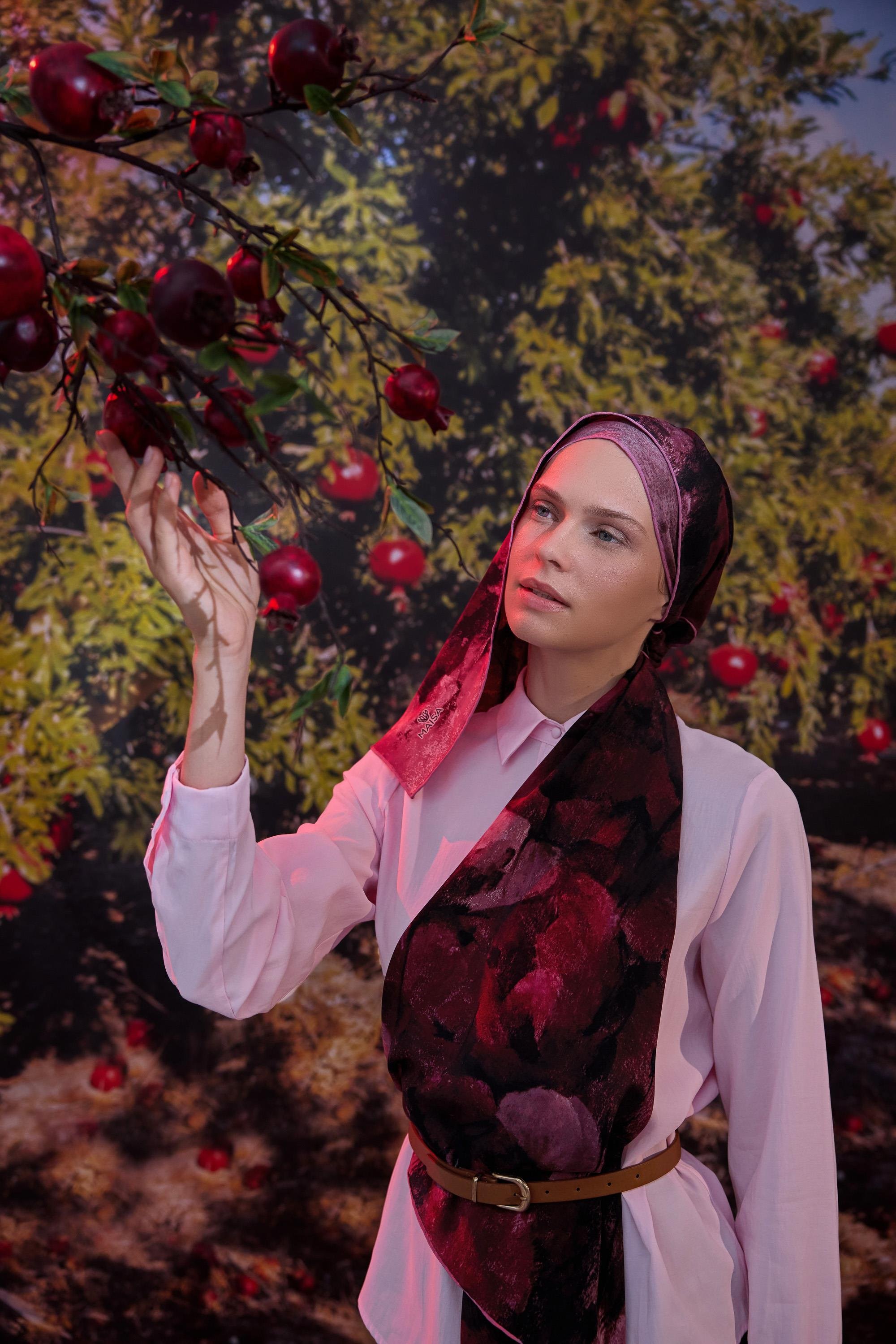 GELİNCİK KREP İPEK ŞAL 70*190 CM - MÜRDÜM