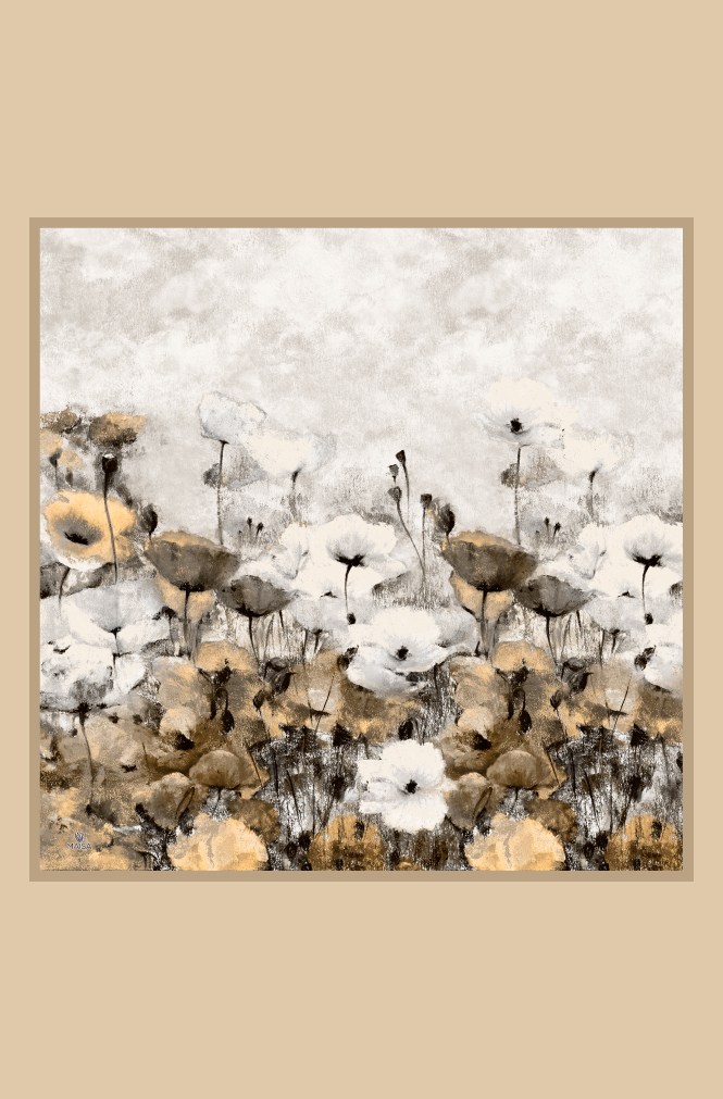 GELİNCİK TİVİL İPEK EŞARP 90*90 CM - BEJ