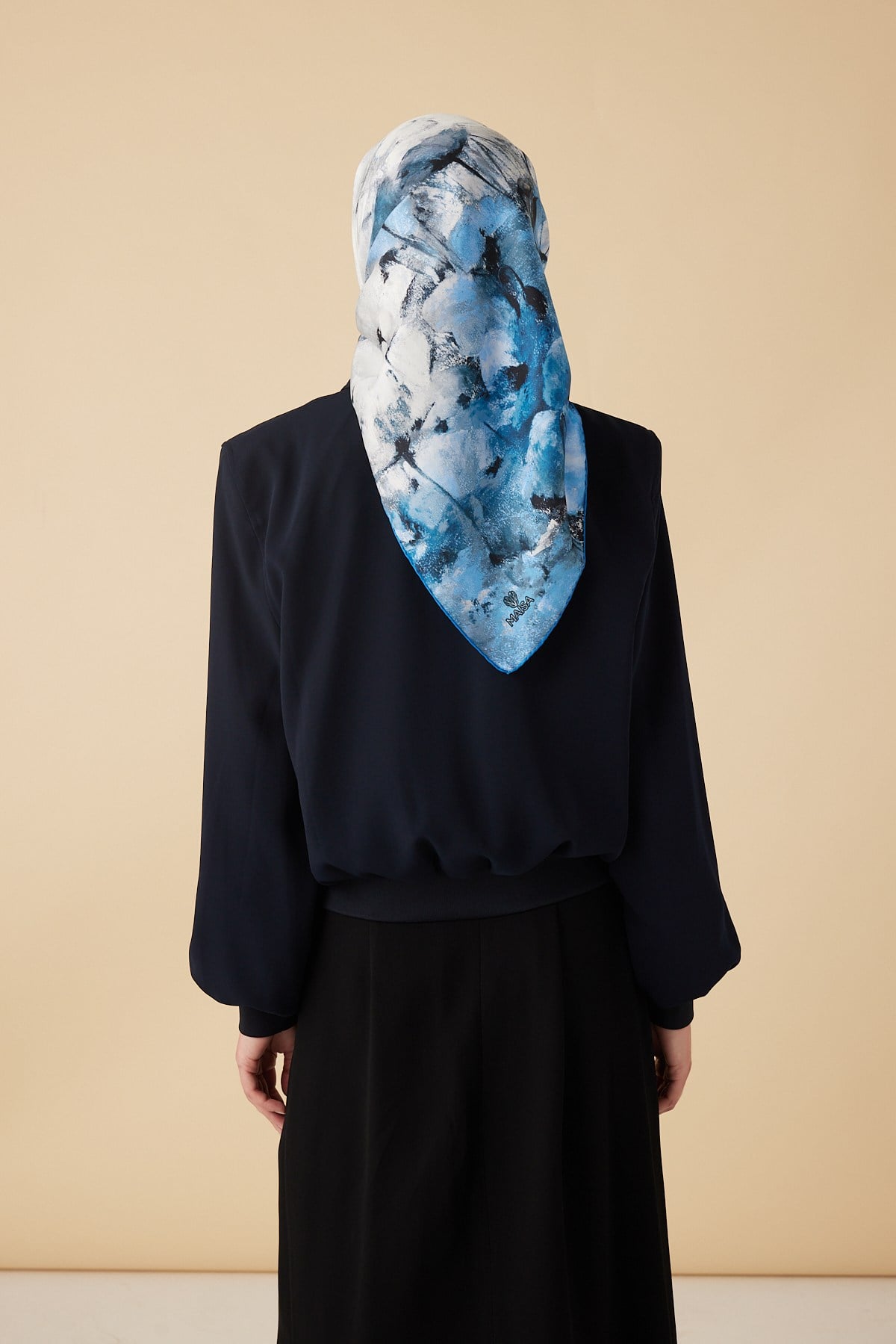 GELİNCİK TİVİL İPEK EŞARP 90*90 CM - MAVİ
