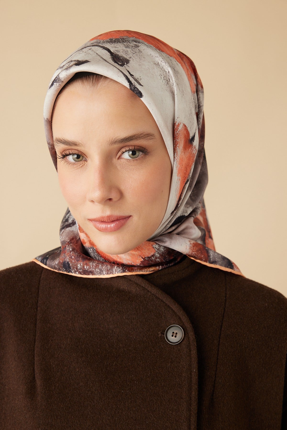 GELİNCİK TİVİL İPEK EŞARP 90*90 CM - TURUNCU