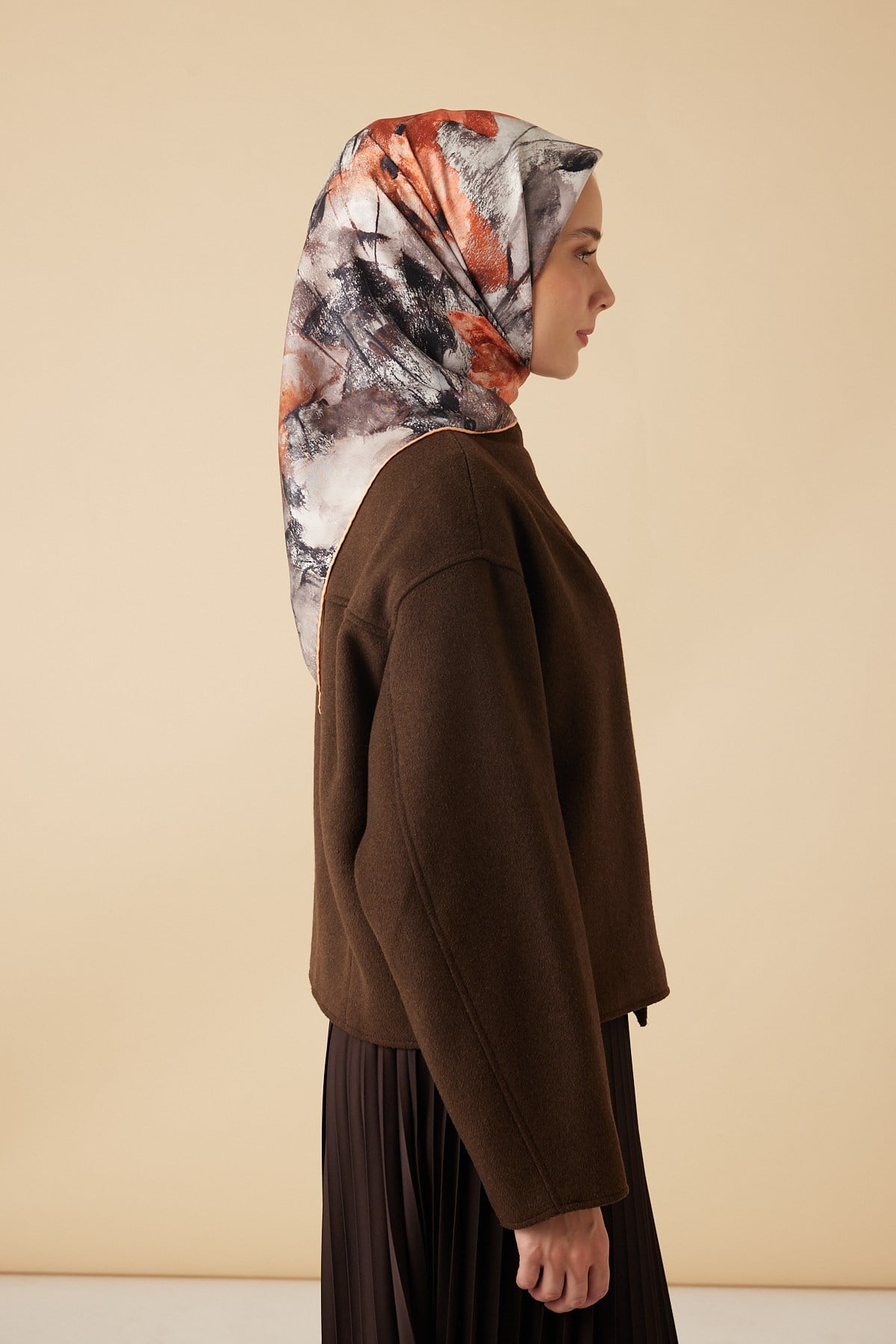 GELİNCİK TİVİL İPEK EŞARP 90*90 CM - TURUNCU