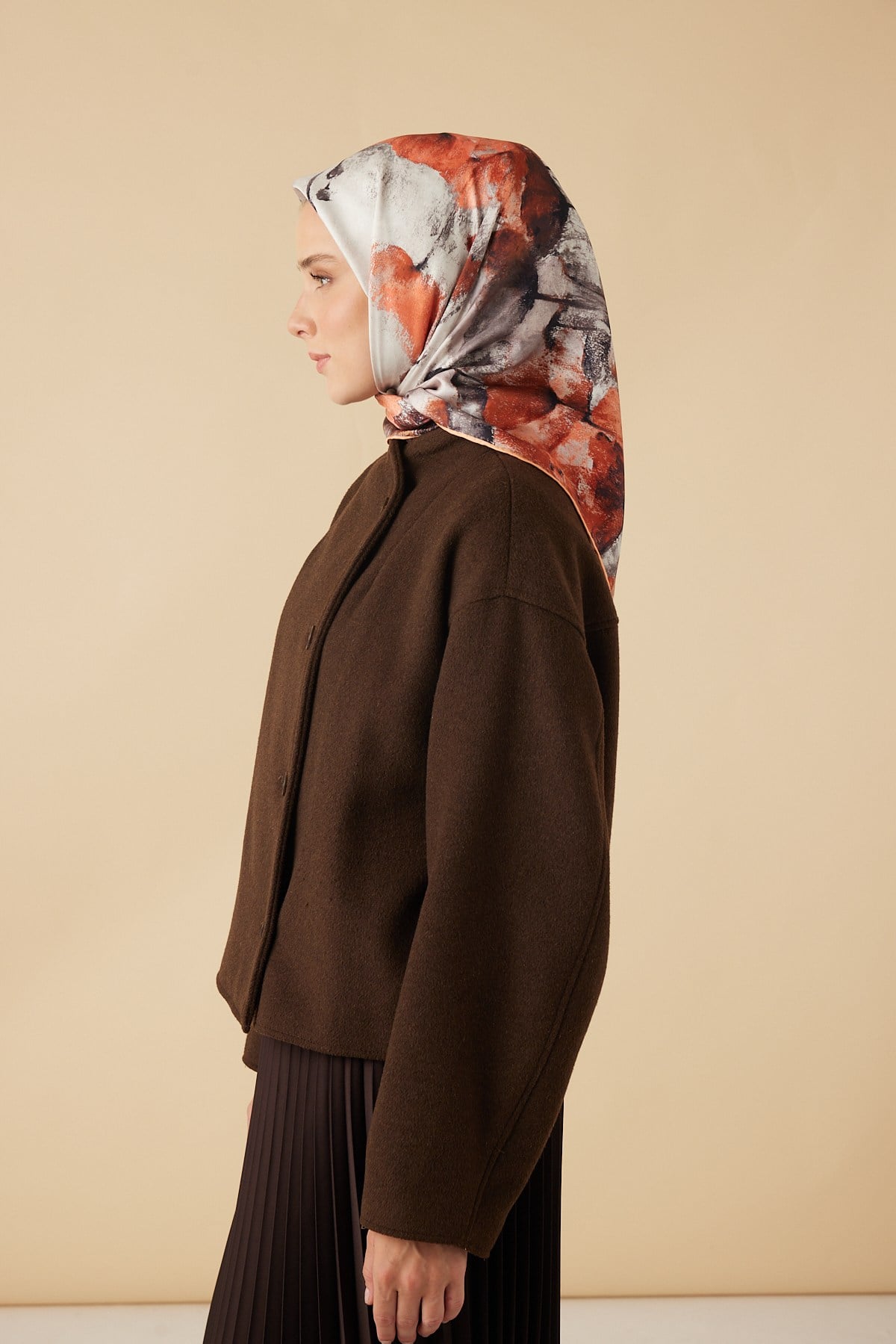 GELİNCİK TİVİL İPEK EŞARP 90*90 CM - TURUNCU