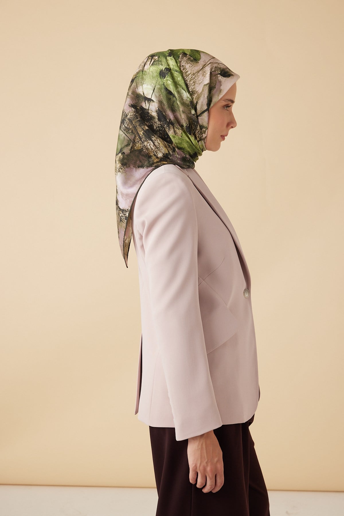 GELİNCİK TİVİL İPEK EŞARP 90*90 CM - YEŞİL