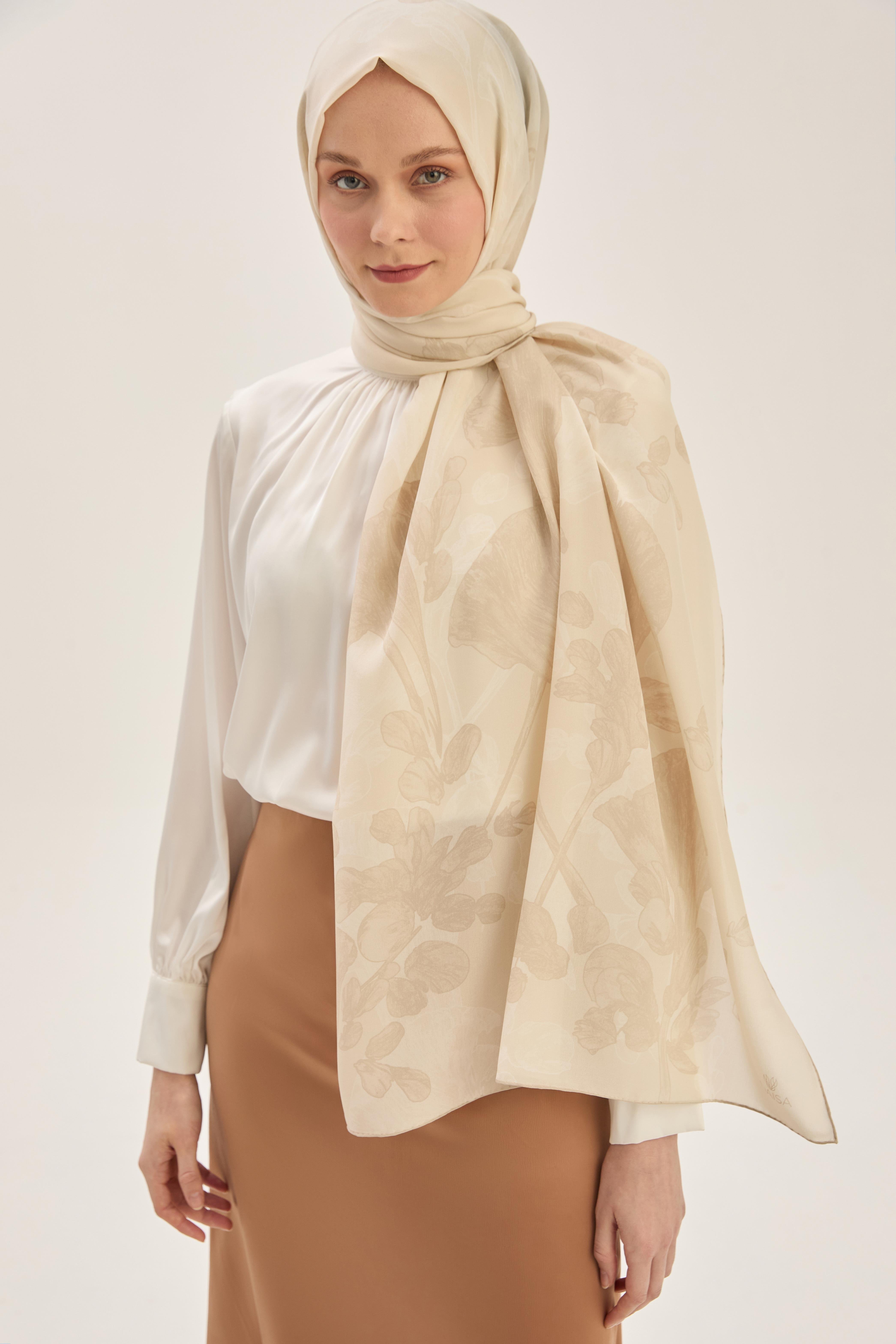 GEM KREP İPEK ŞAL 70*190 CM - BEJ