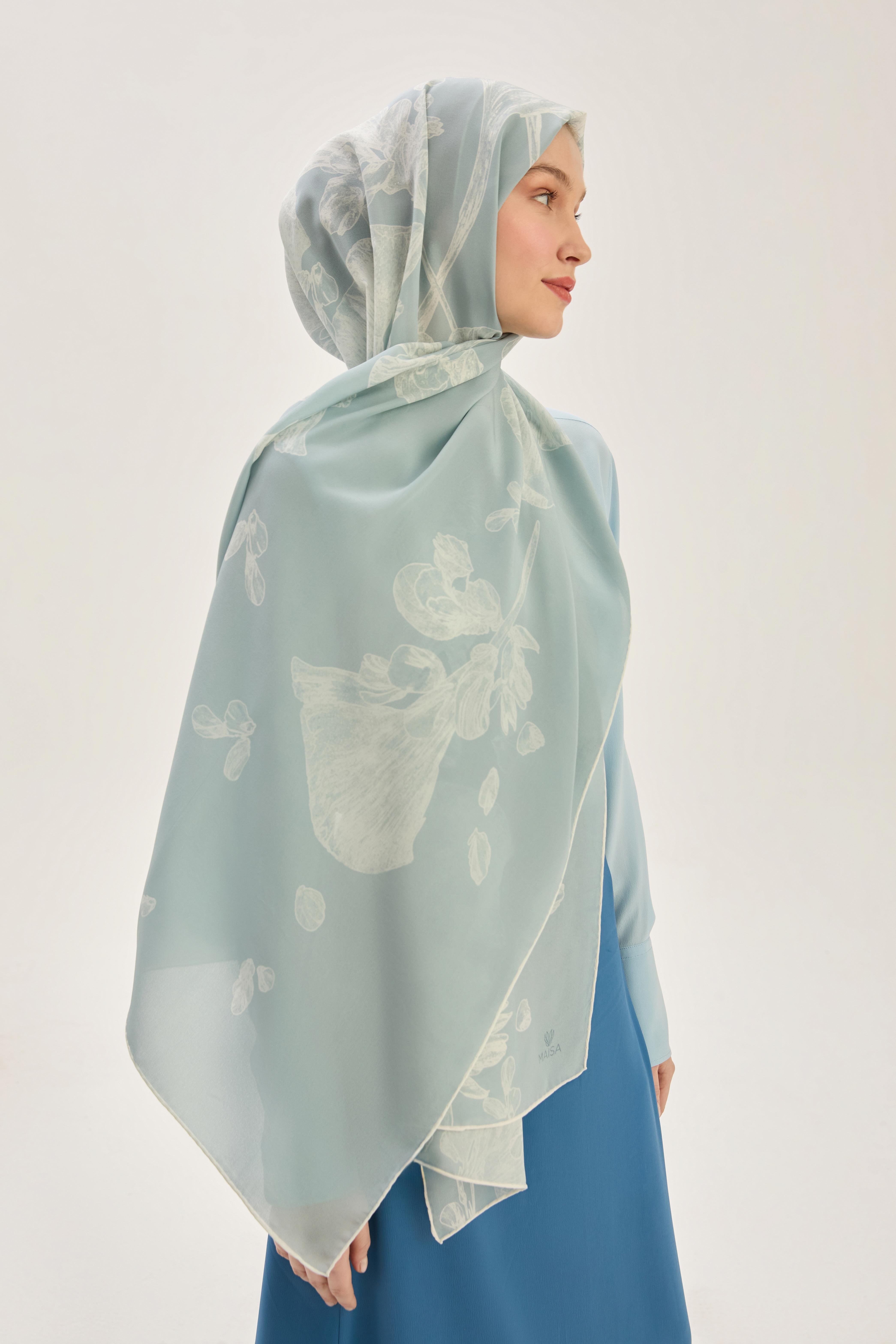 GEM KREP İPEK ŞAL 70*190 CM - MAVİ