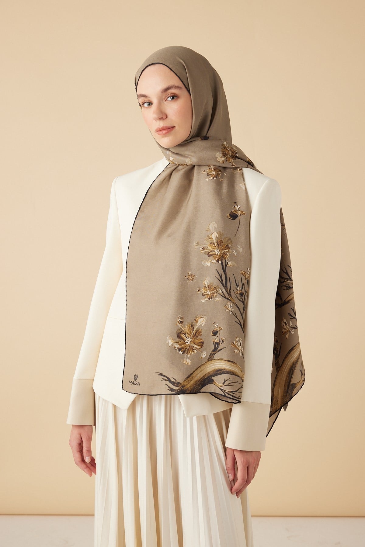GEVHER PAMUK İPEK ŞAL 70*190 CM - CAMEL