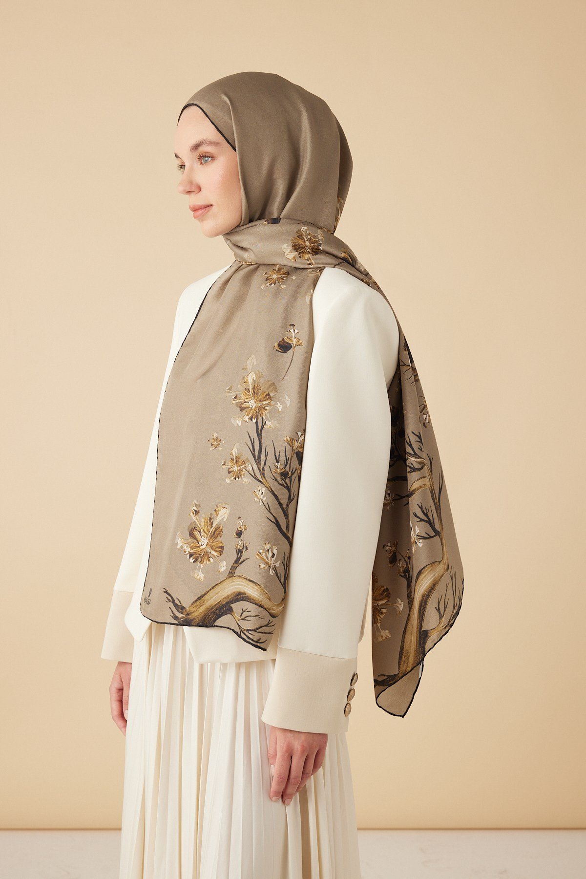 GEVHER PAMUK İPEK ŞAL 70*190 CM - CAMEL