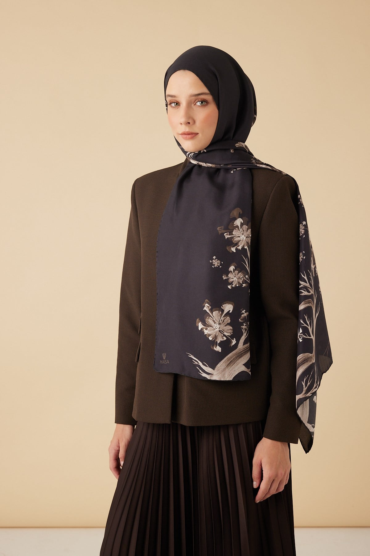 GEVHER PAMUK İPEK ŞAL 70*190 CM - KAHVERENGİ