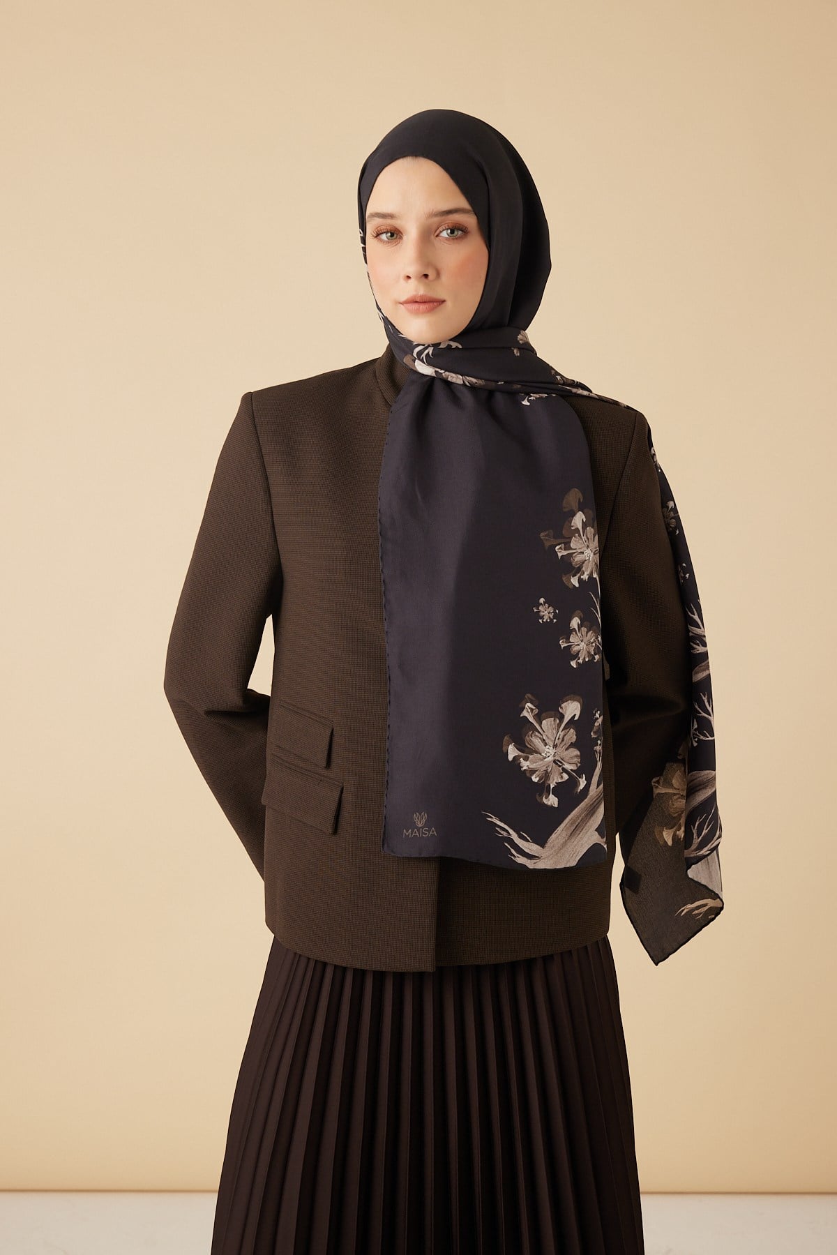 GEVHER PAMUK İPEK ŞAL 70*190 CM - KAHVERENGİ