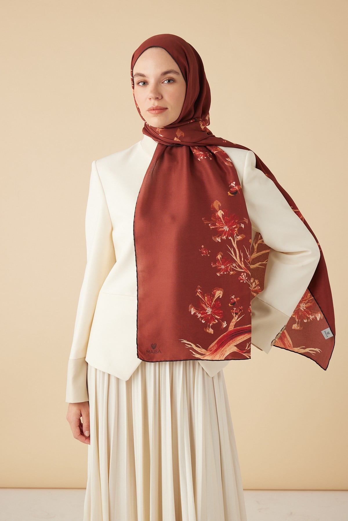 GEVHER PAMUK İPEK ŞAL 70*190 CM - KİREMİT