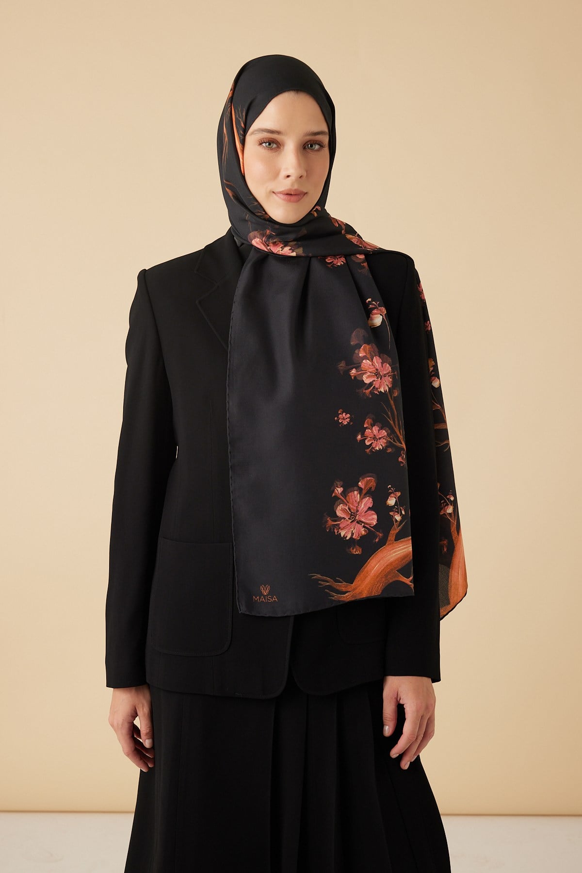 GEVHER PAMUK İPEK ŞAL 70*190 CM - SİYAH