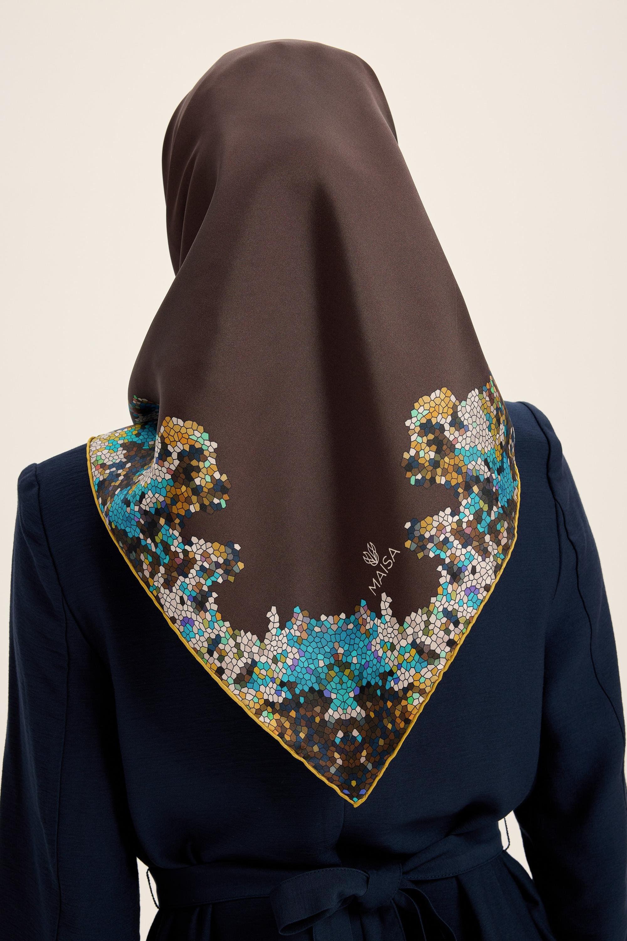 GİNA TİVİL İPEK EŞARP 90*90 CM - KAHVERENGİ
