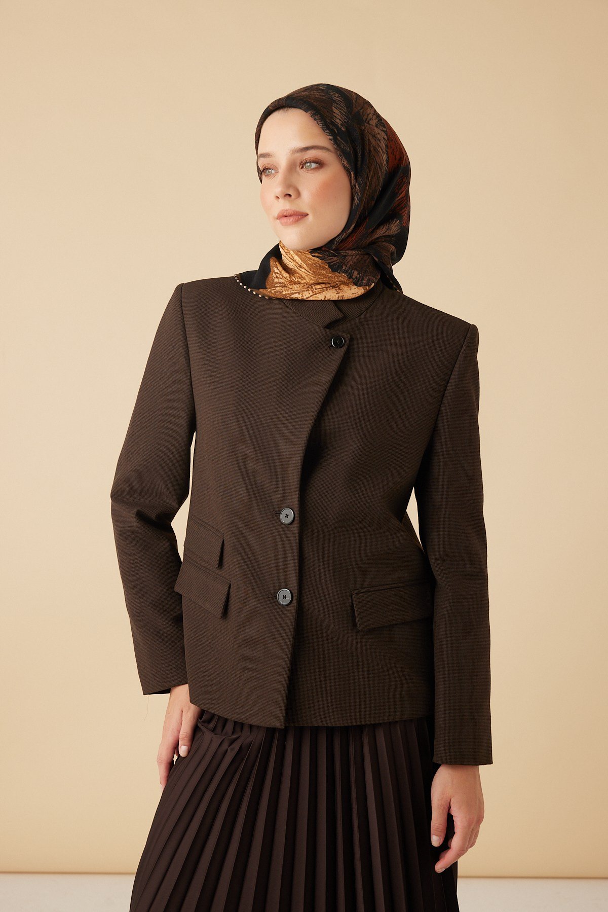GİNKO YÜN ÜÇGEN ŞAL 140*140/2 CM - ACI KAHVE