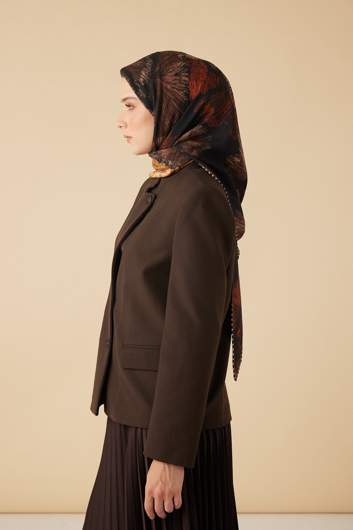 GİNKO YÜN ÜÇGEN ŞAL 140*140/2 CM - ACI KAHVE