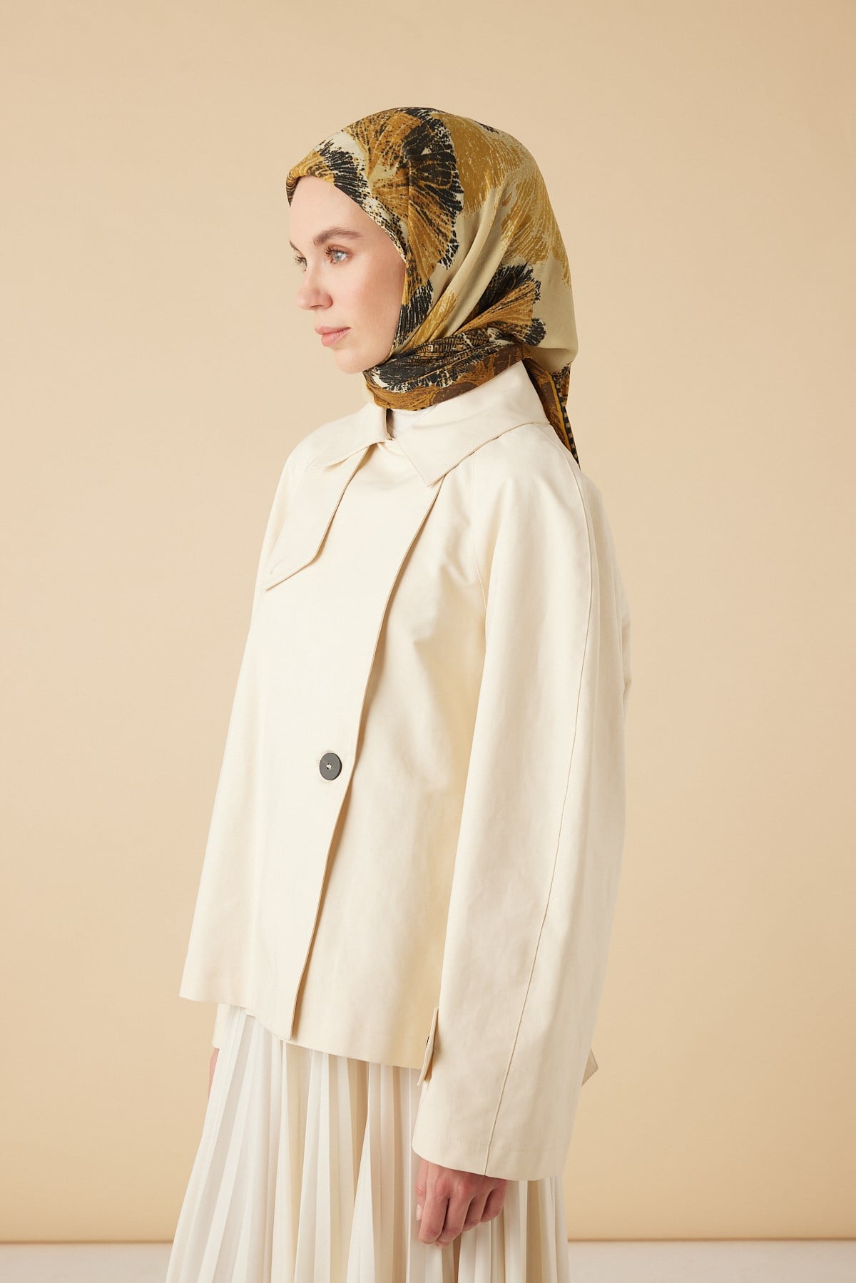 GİNKO YÜN ÜÇGEN ŞAL 140*140/2 CM - HARDAL