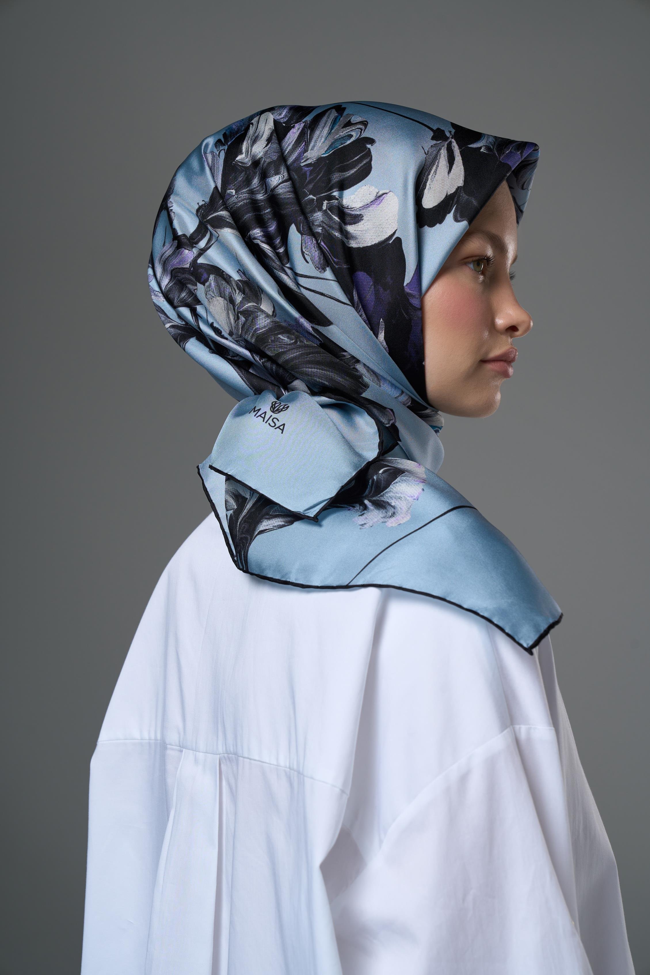 HALE TİVİL İPEK EŞARP 90*90 – AÇIK MAVİ