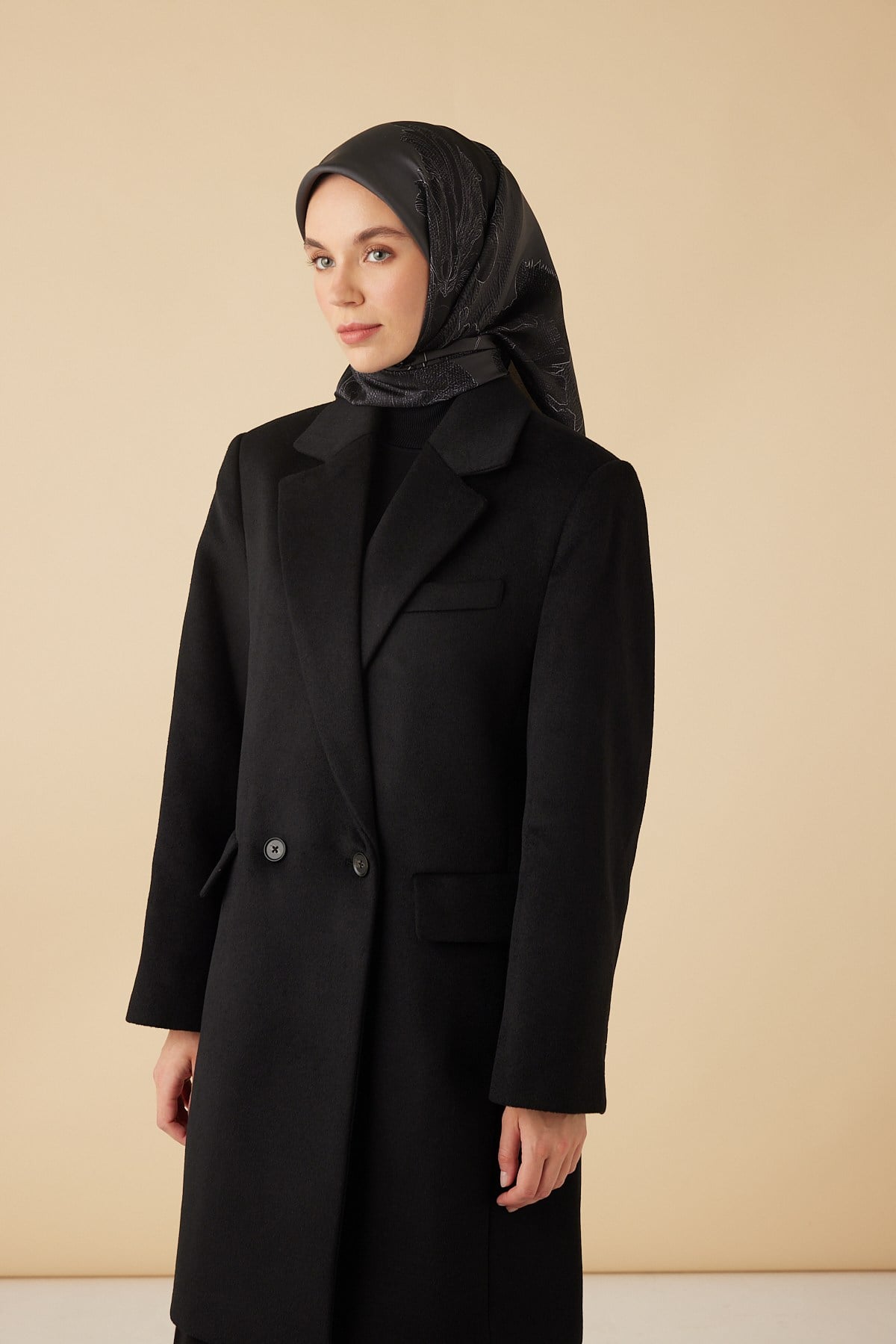 HALE TİVİL İPEK EŞARP 90*90 CM - ANTRASİT GRİ