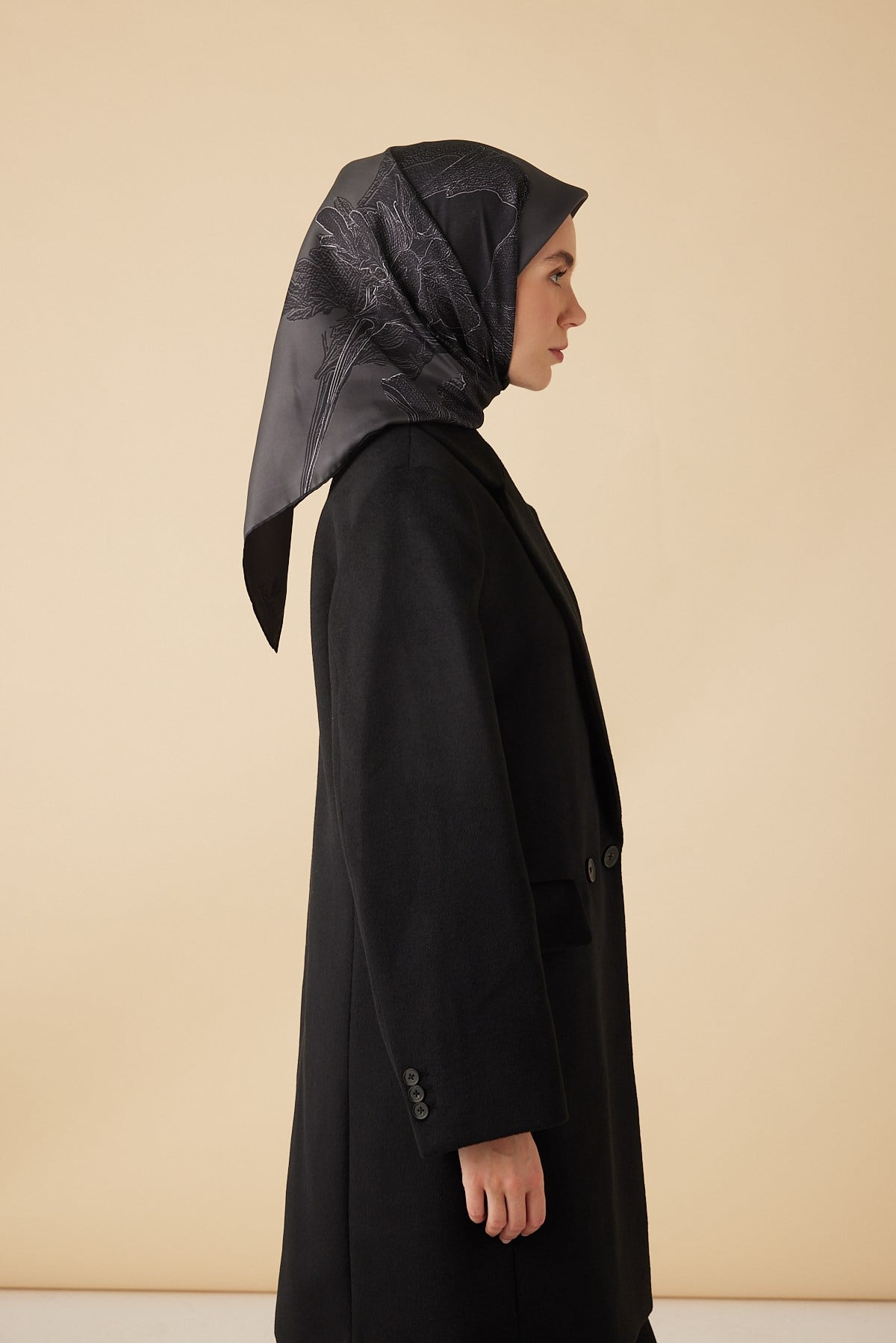 HALE TİVİL İPEK EŞARP 90*90 CM - ANTRASİT GRİ