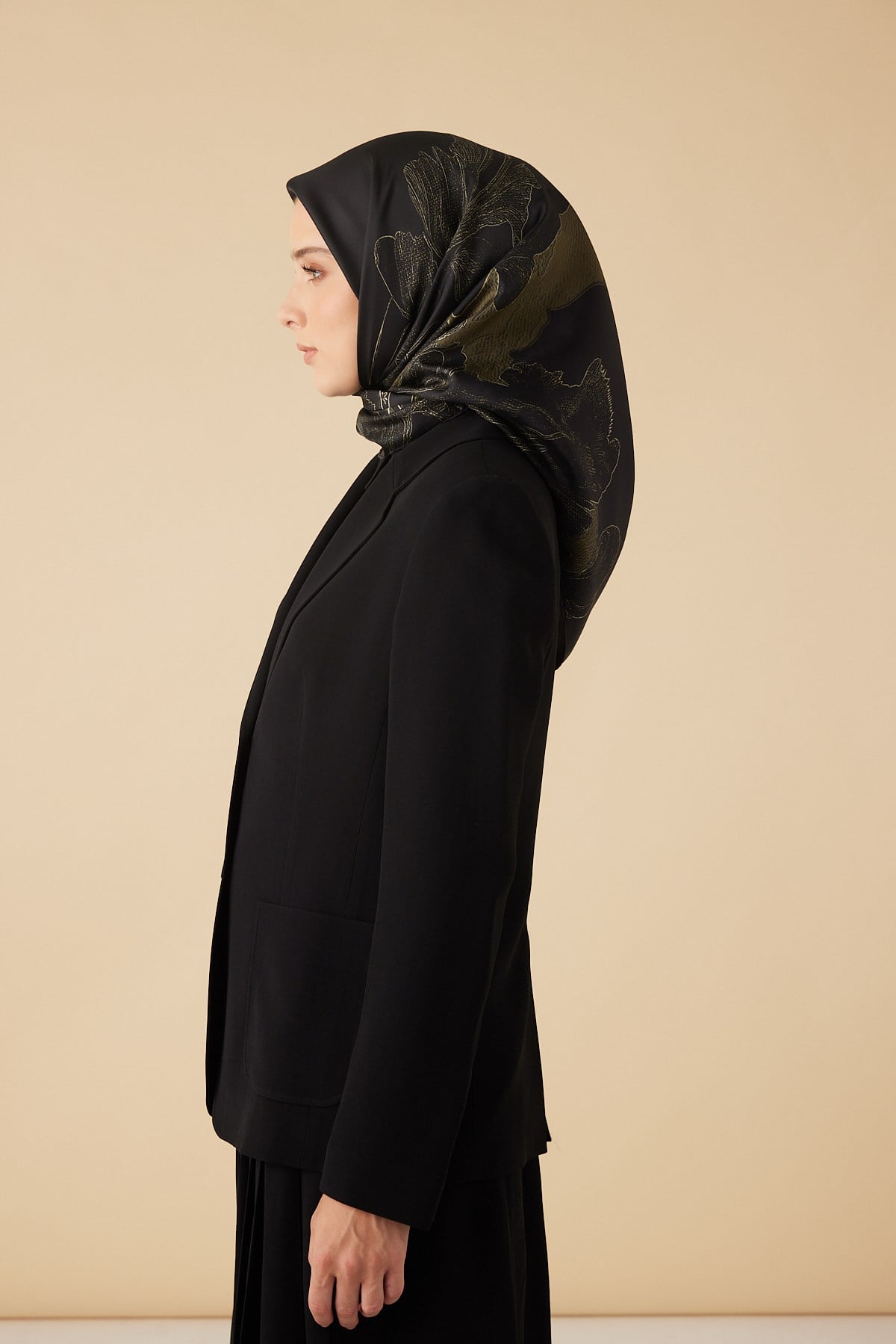 HALE TİVİL İPEK EŞARP 90*90 CM - KOYU HAKİ