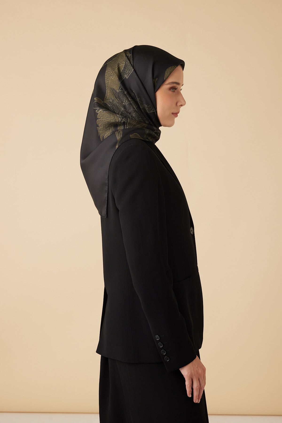 HALE TİVİL İPEK EŞARP 90*90 CM - KOYU HAKİ