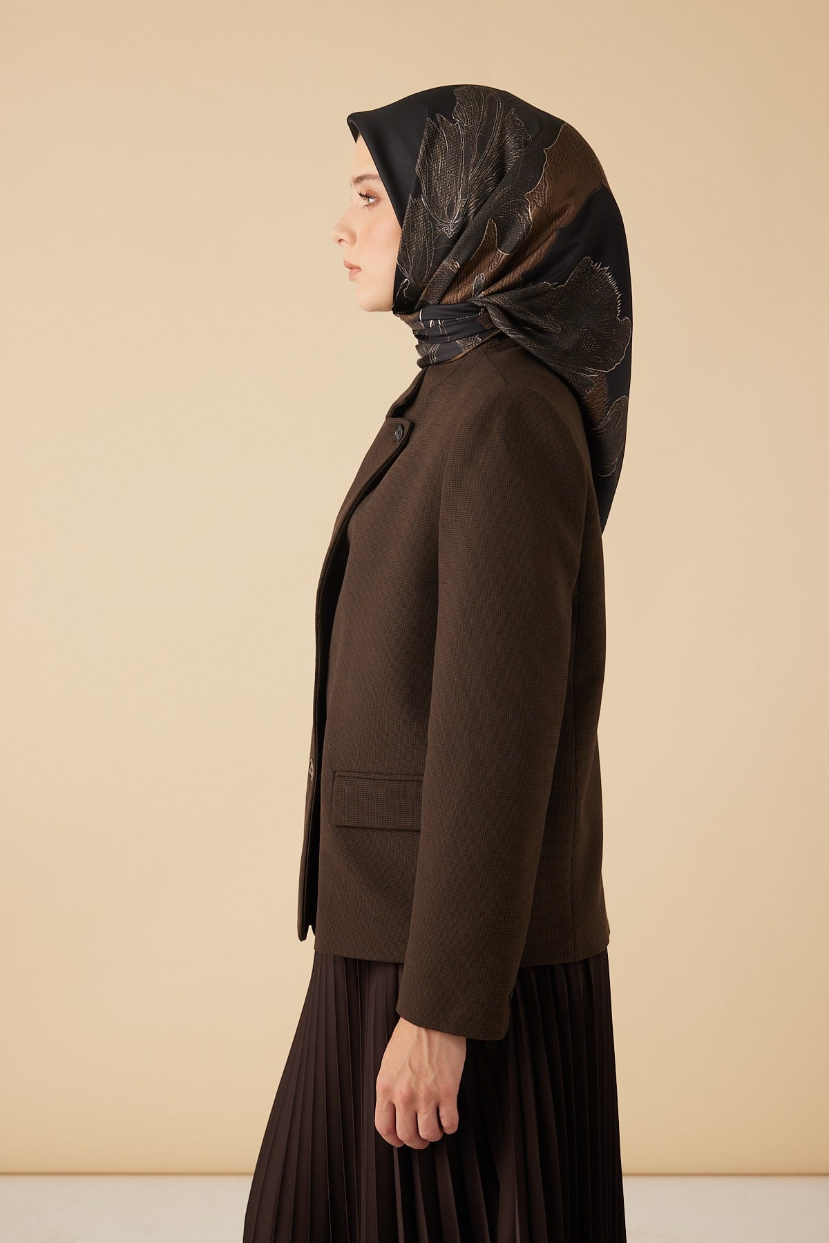 HALE TİVİL İPEK EŞARP 90*90 CM - KOYU KAHVERENGİ
