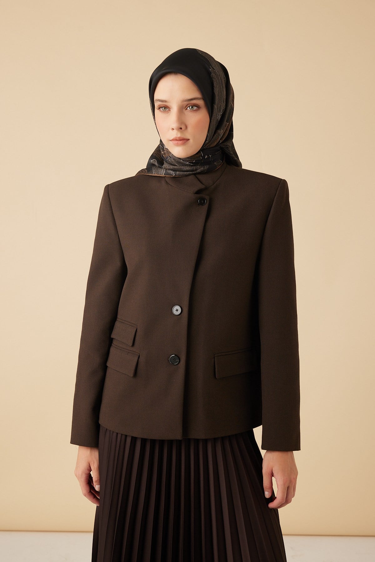 HALE TİVİL İPEK EŞARP 90*90 CM - KOYU KAHVERENGİ