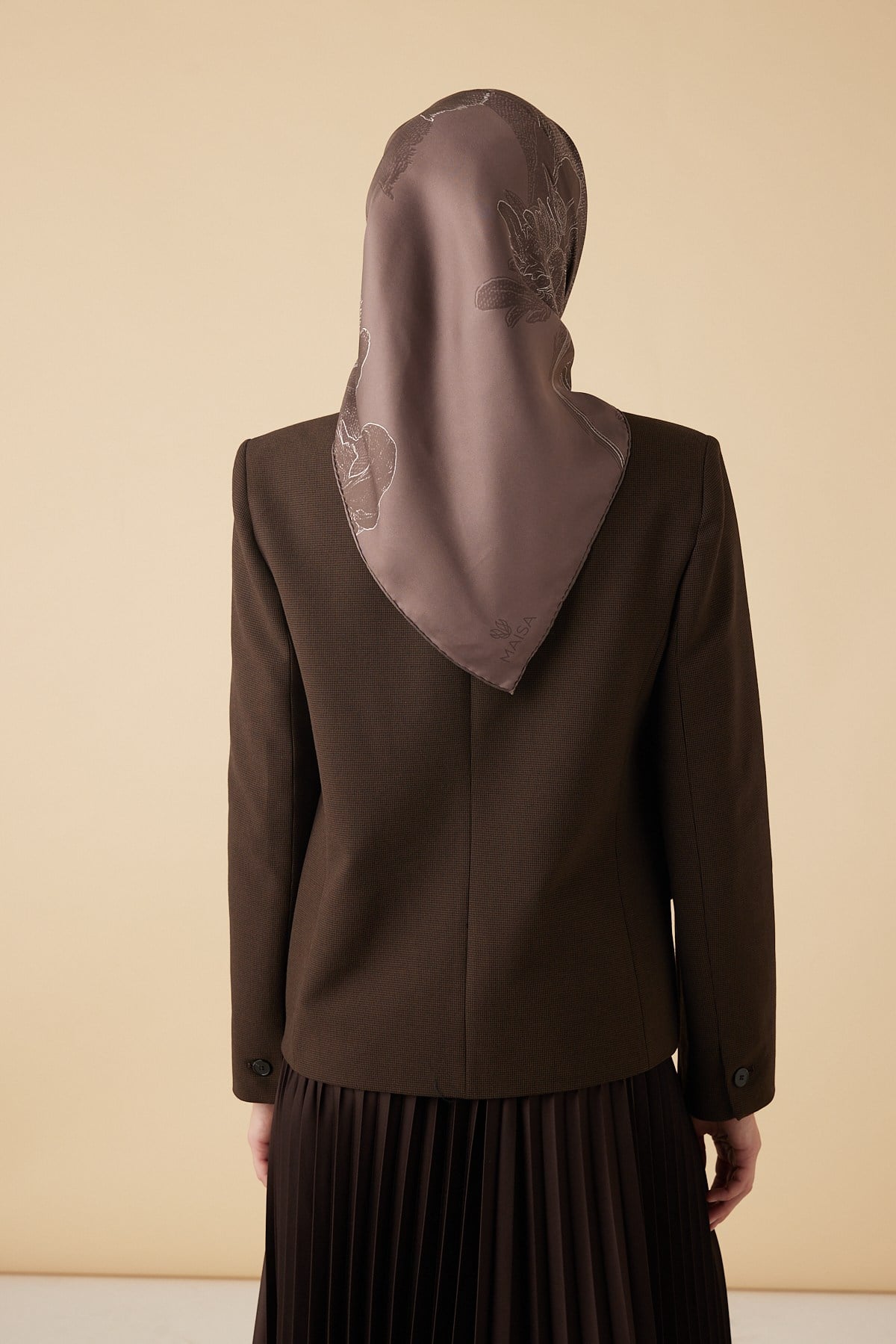 HALE TİVİL İPEK EŞARP 90*90 CM - KOYU VİZON