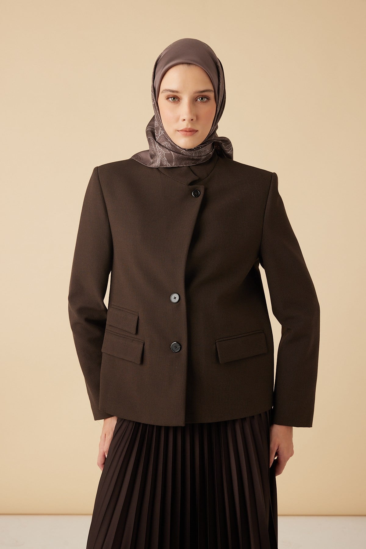 HALE TİVİL İPEK EŞARP 90*90 CM - KOYU VİZON