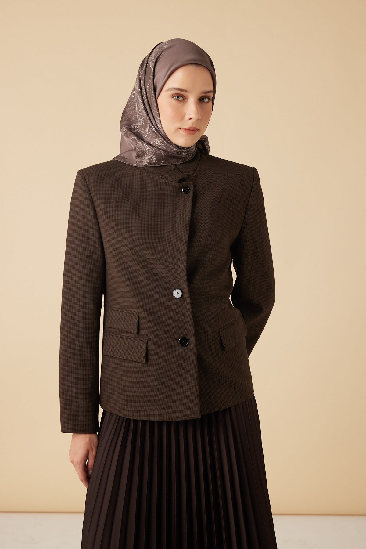 HALE TİVİL İPEK EŞARP 90*90 CM - KOYU VİZON