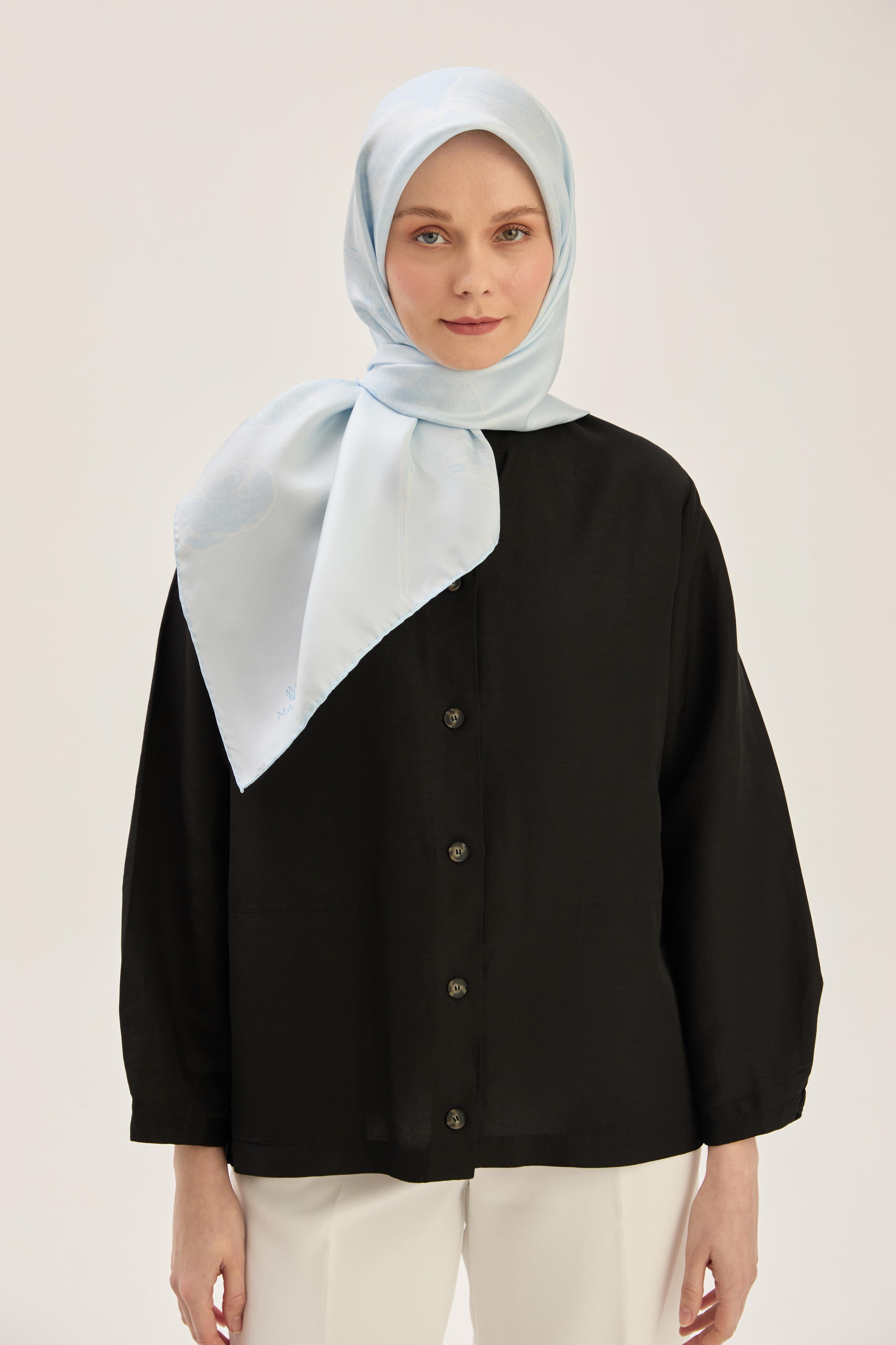 HALE TİVİL İPEK EŞARP 90*90 CM - MAVİ