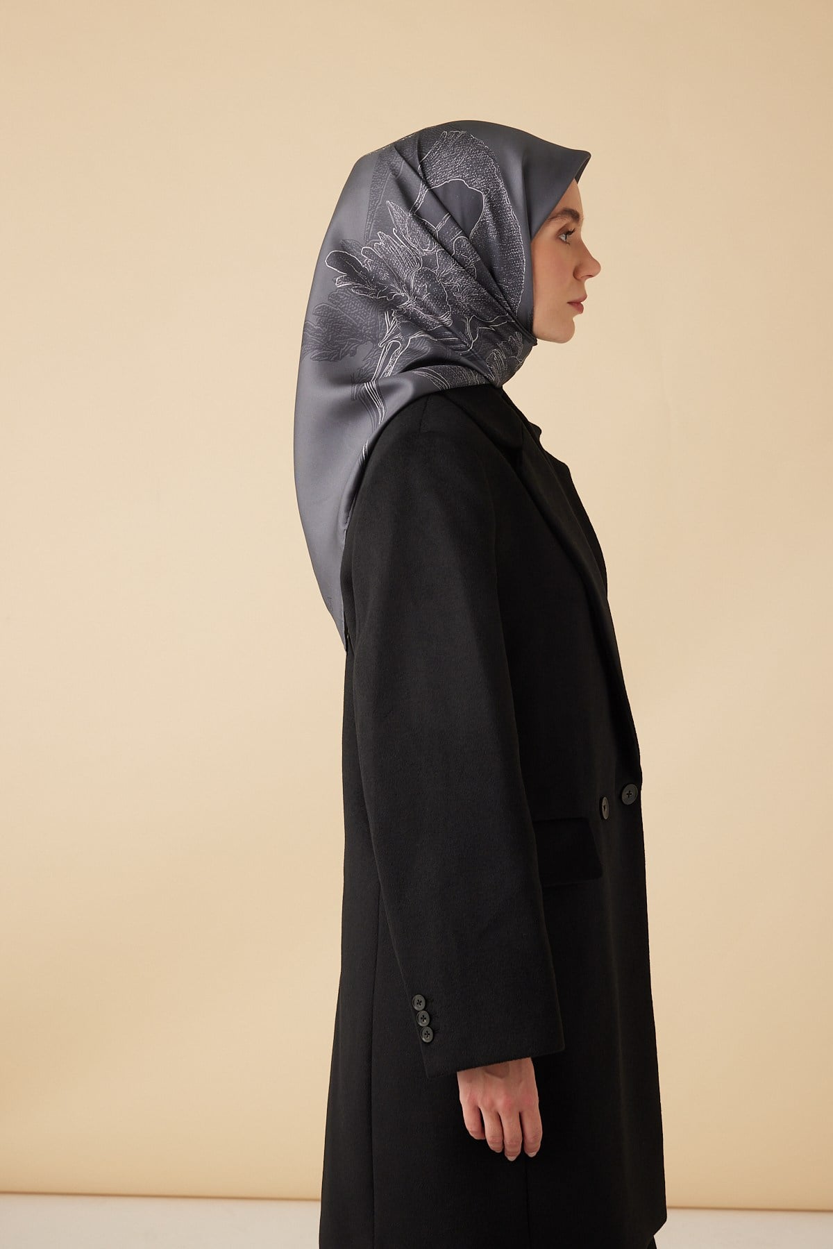 HALE TİVİL İPEK EŞARP 90*90 CM - ORTA GRİ