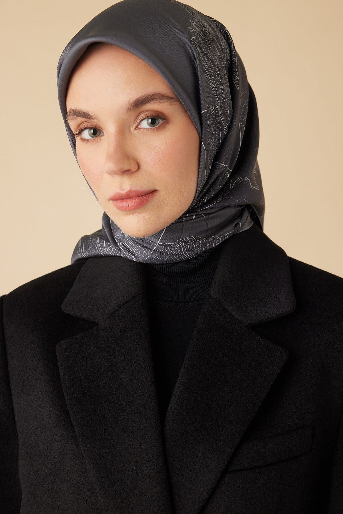 HALE TİVİL İPEK EŞARP 90*90 CM - ORTA GRİ