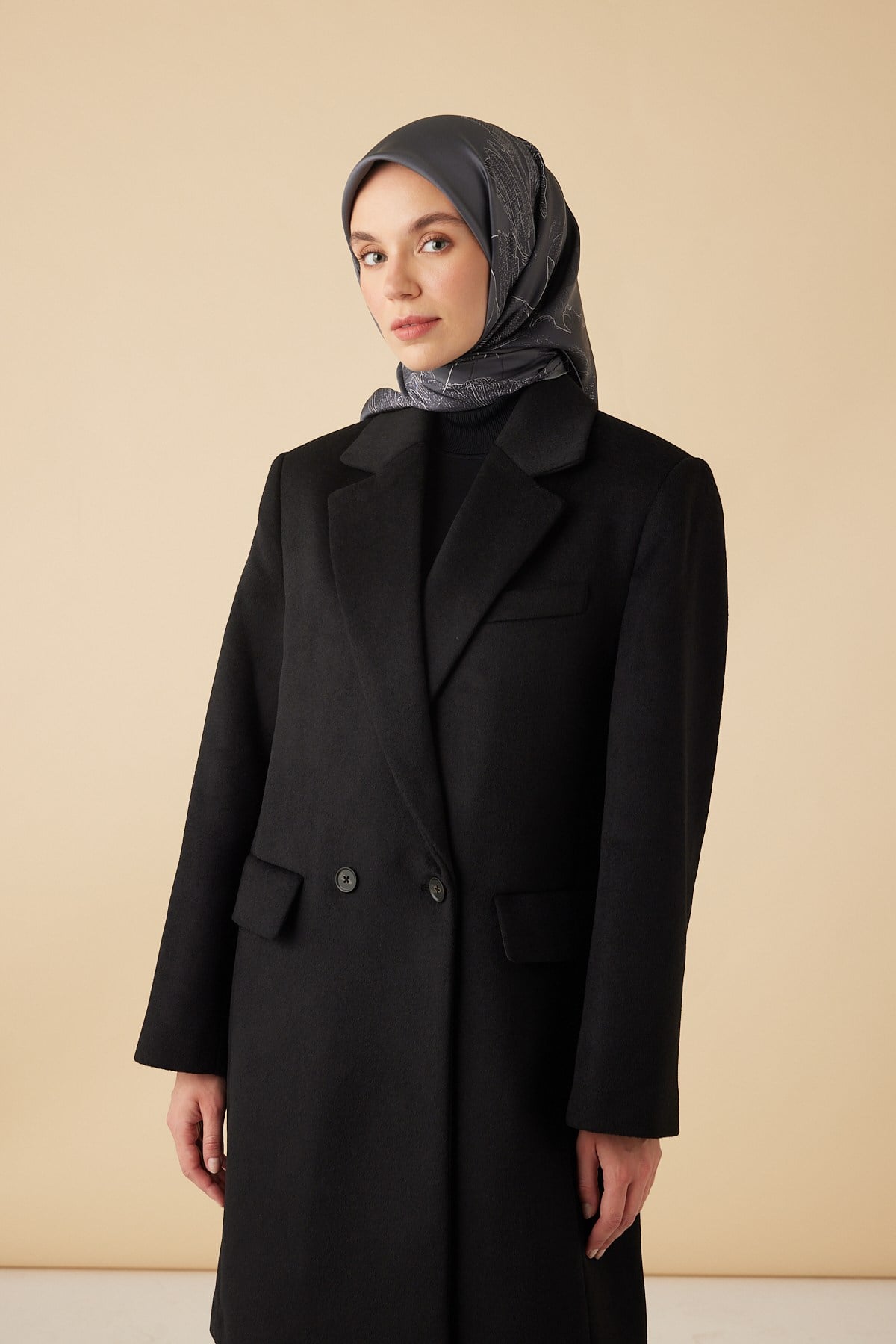 HALE TİVİL İPEK EŞARP 90*90 CM - ORTA GRİ