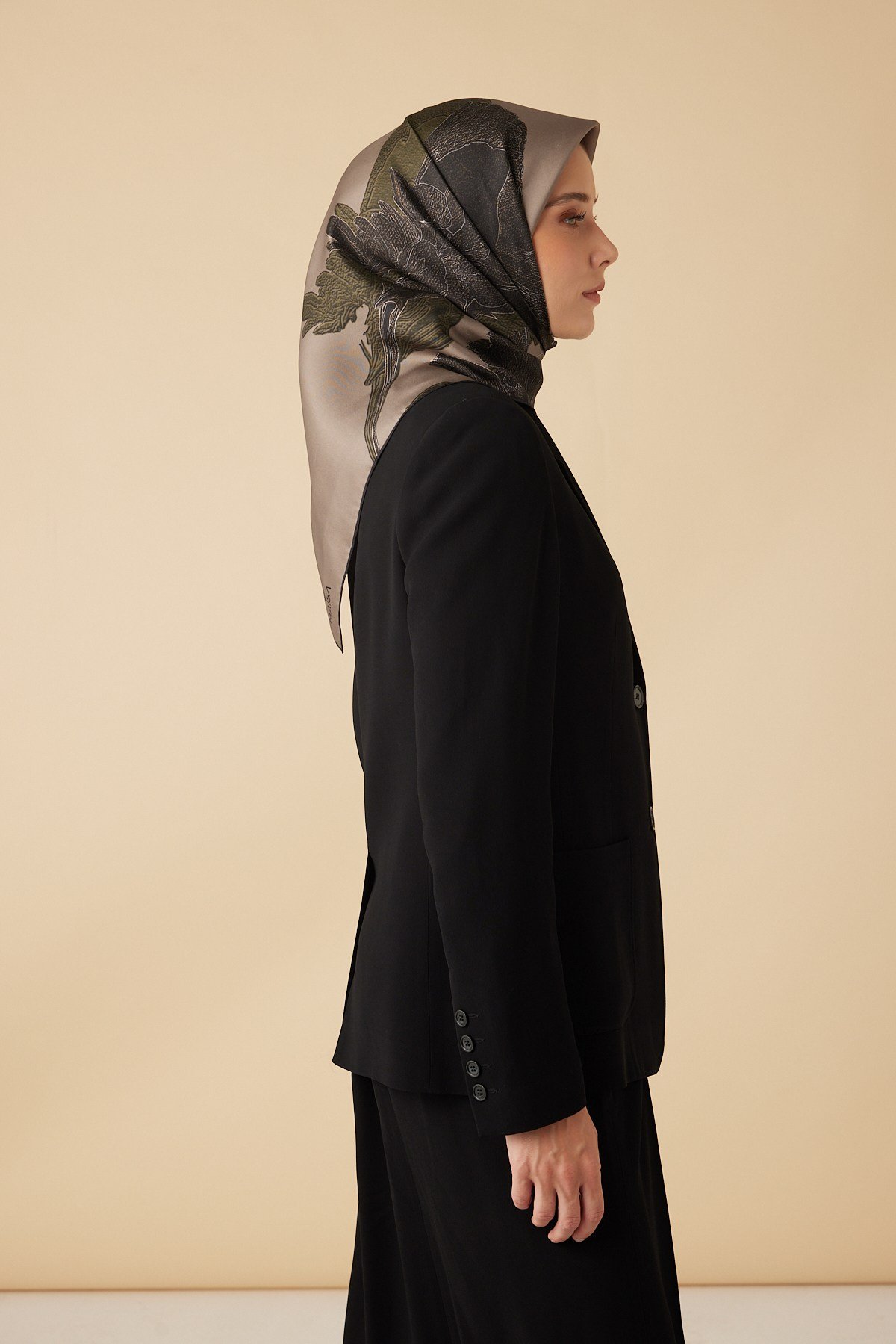 HALE TİVİL İPEK EŞARP 90*90 CM - VİZON HAKİ