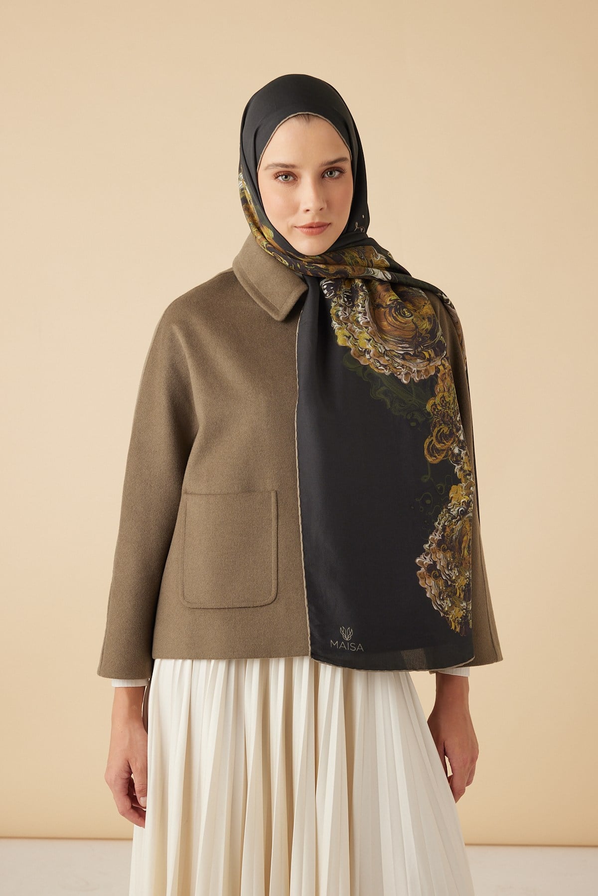 HARE PAMUK İPEK ŞAL 70*190 CM - HAKİ