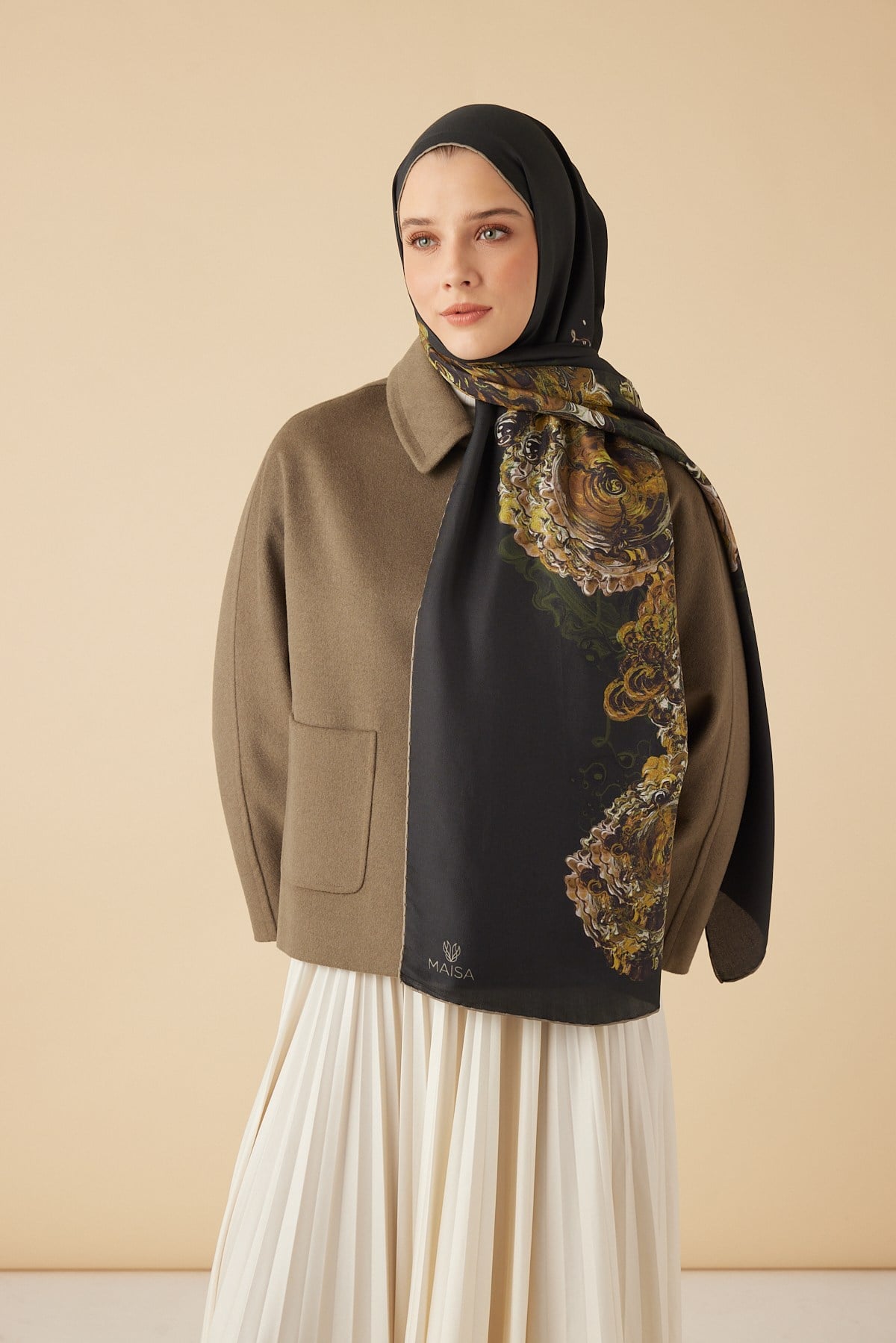 HARE PAMUK İPEK ŞAL 70*190 CM - HAKİ