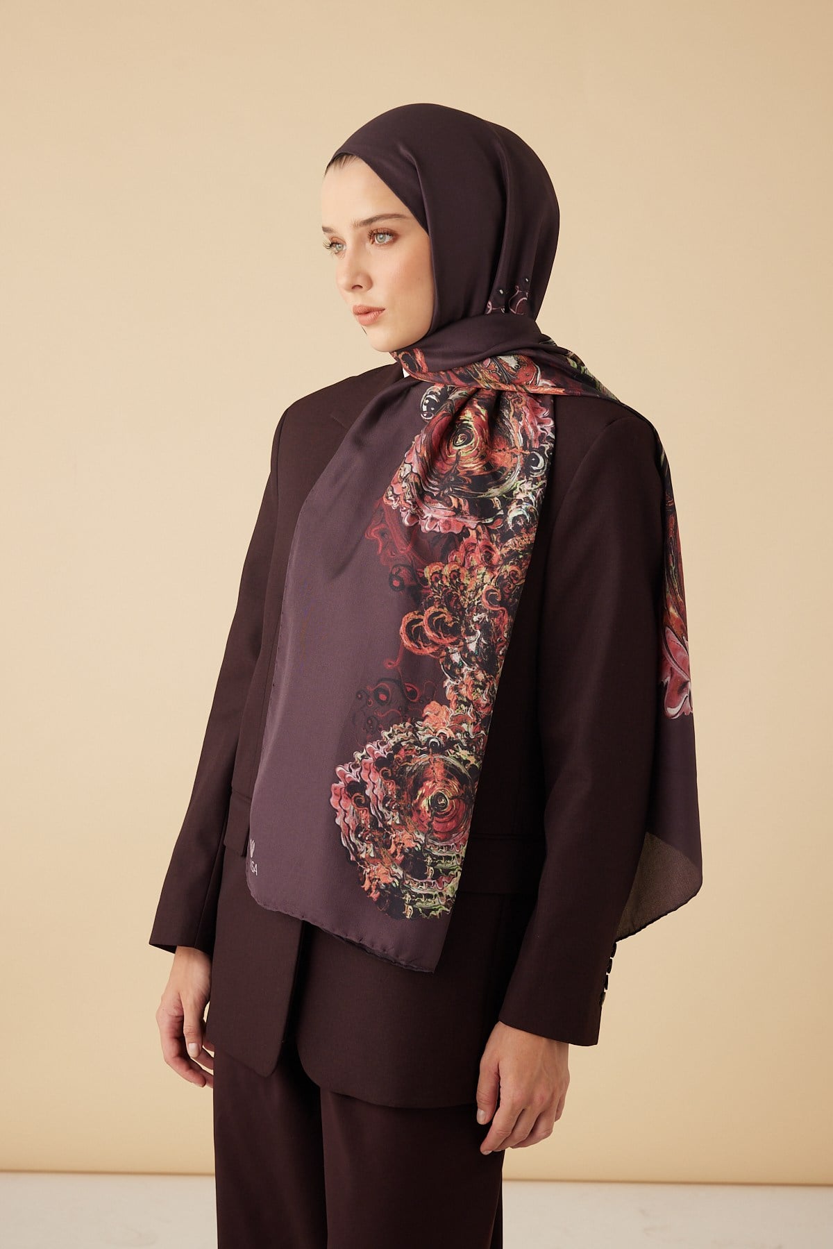 HARE PAMUK İPEK ŞAL 70*190 CM - MÜRDÜM