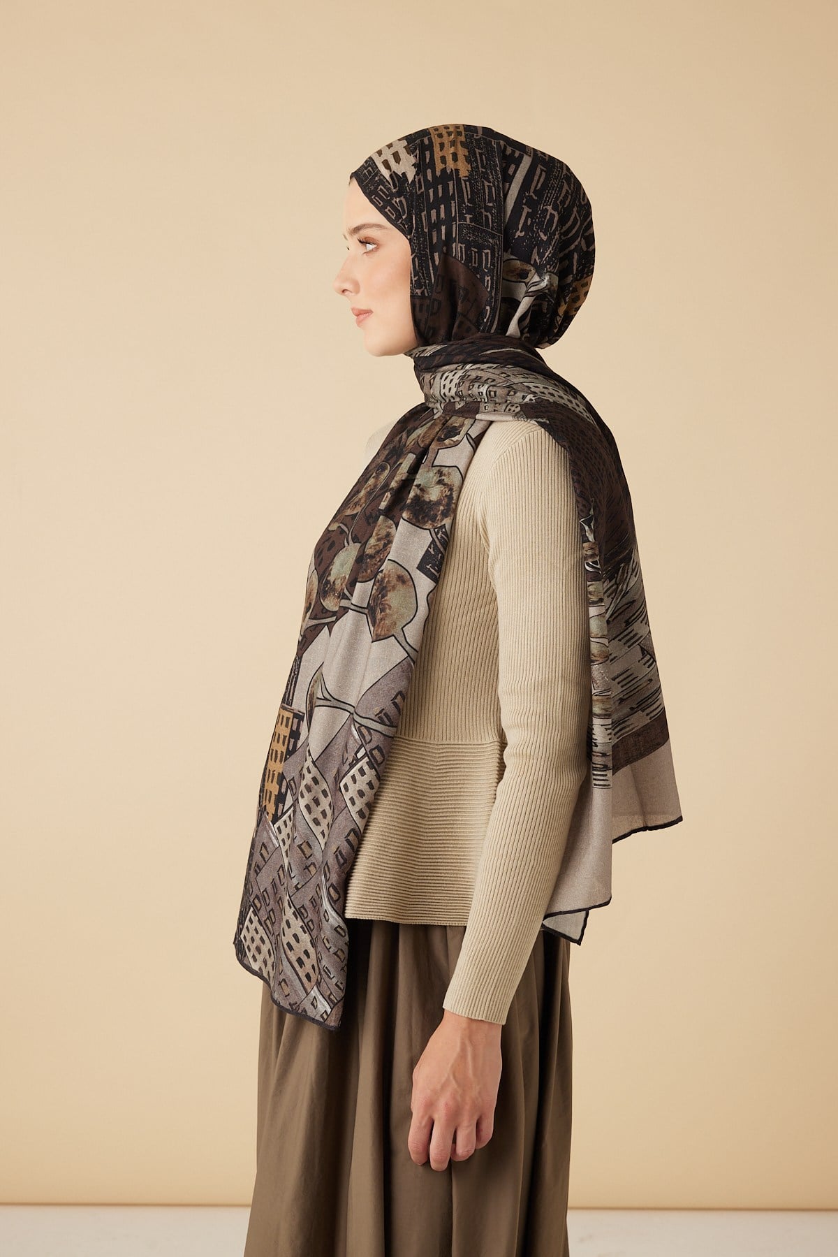 HAYAT YÜN İPEK KAŞMİR ŞAL 70*200 CM - KAHVERENGİ