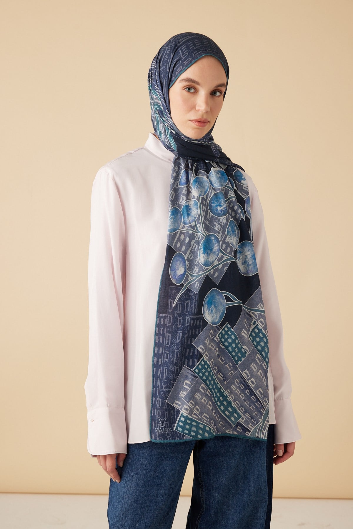 HAYAT YÜN İPEK KAŞMİR ŞAL 70*200 CM - MAVİ