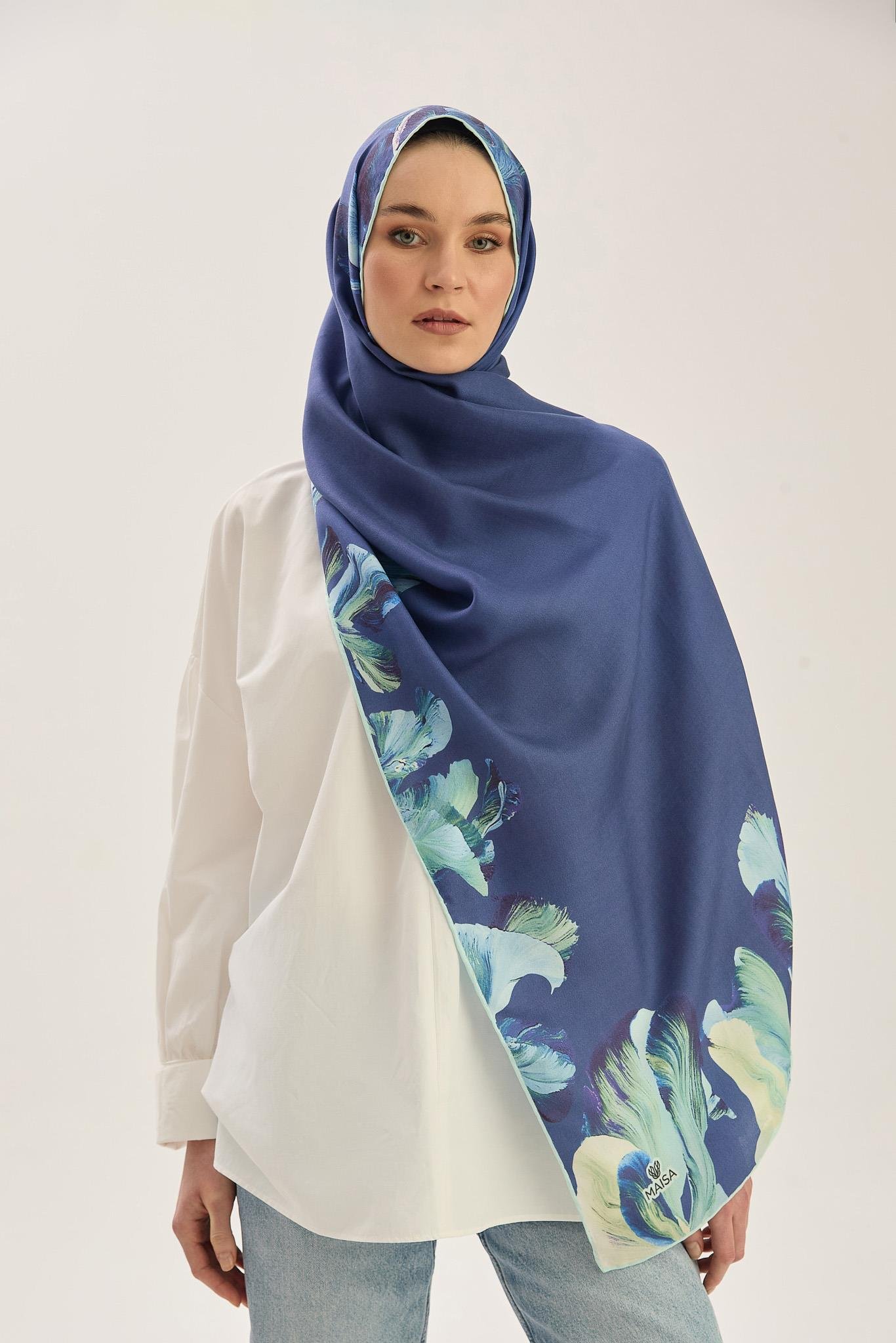 HUŞ PAMUK İPEK ŞAL 70*190 CM - GECE MAVİSİ