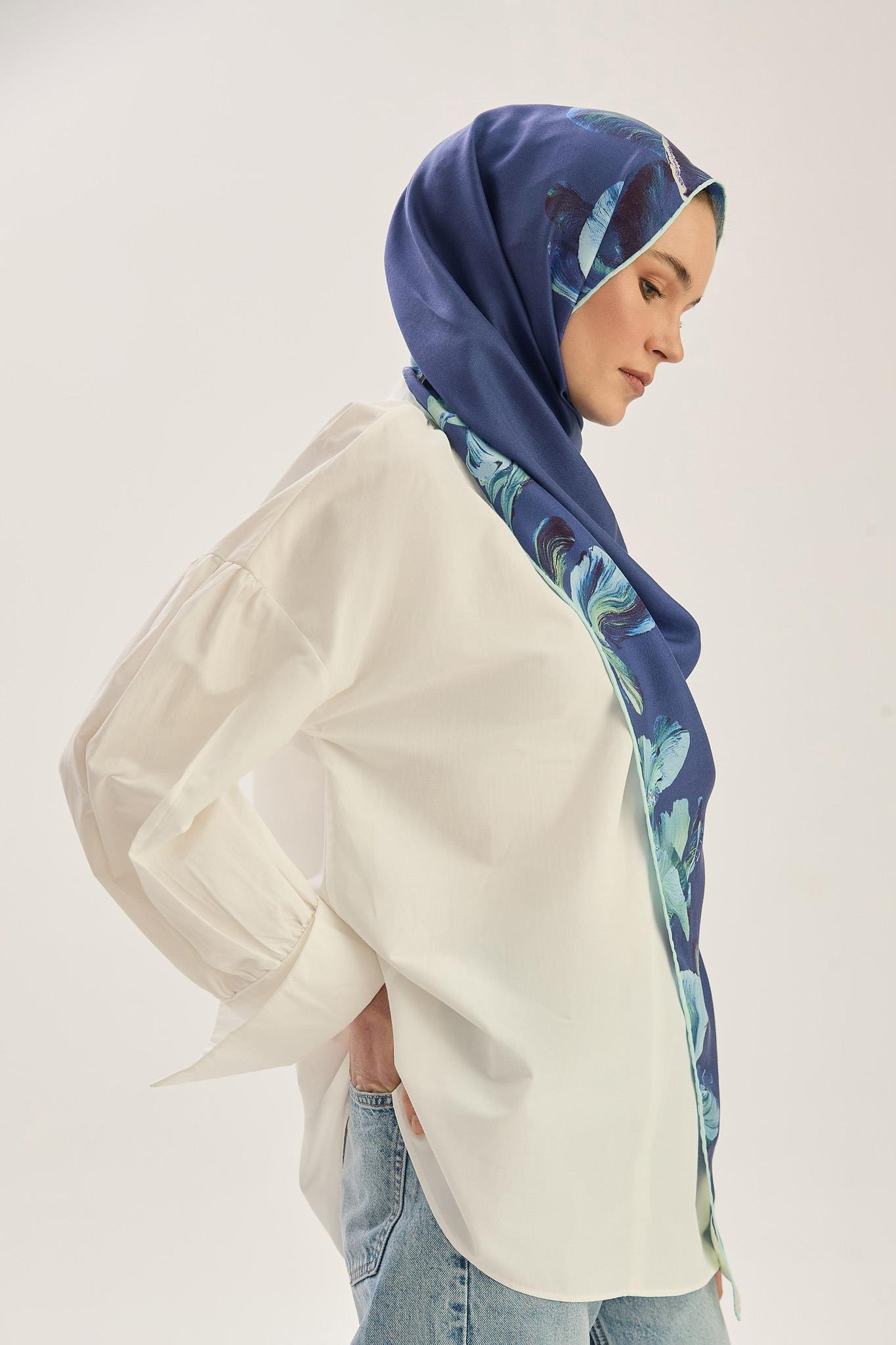 HUŞ PAMUK İPEK ŞAL 70*190 CM - GECE MAVİSİ
