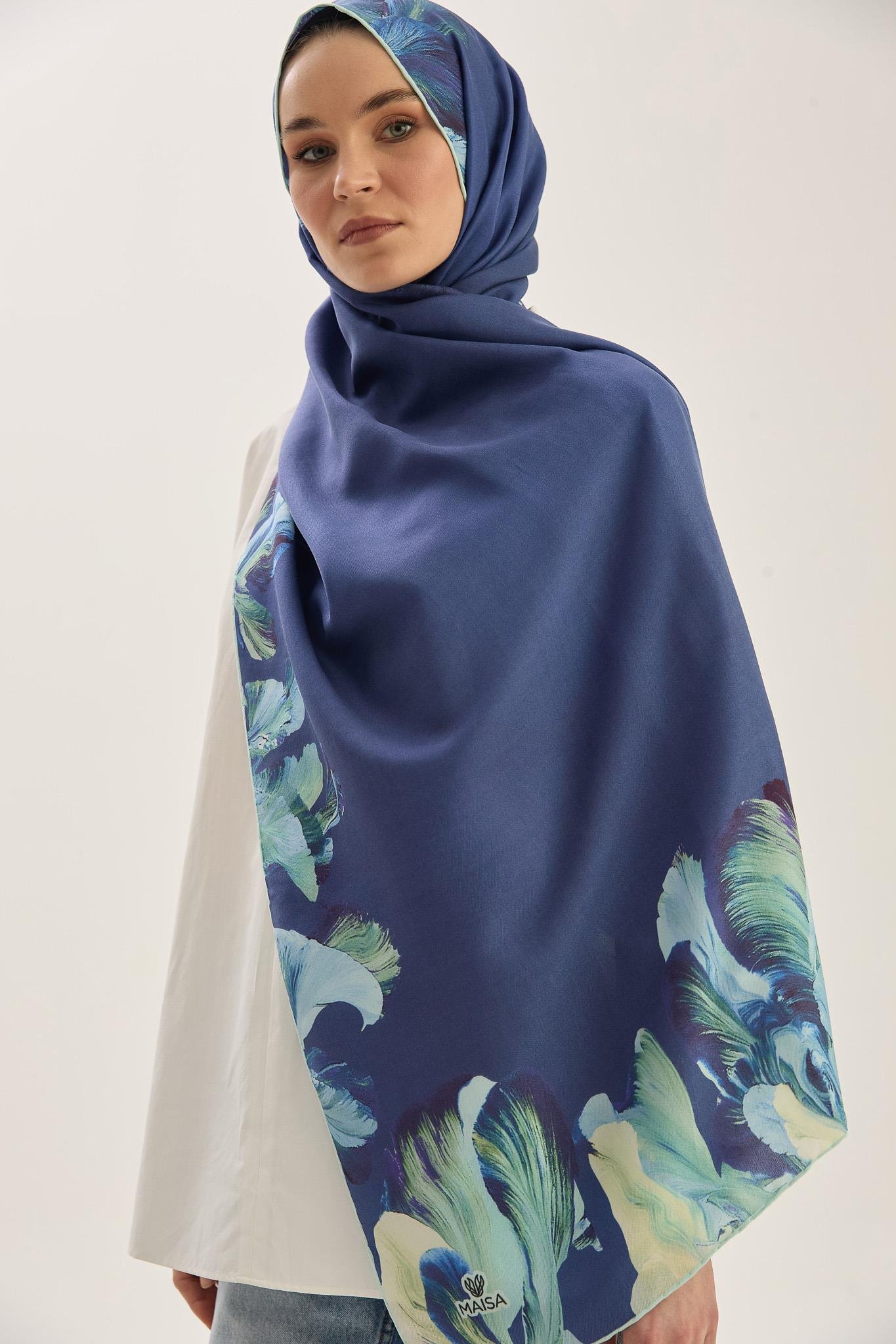 HUŞ PAMUK İPEK ŞAL 70*190 CM - GECE MAVİSİ