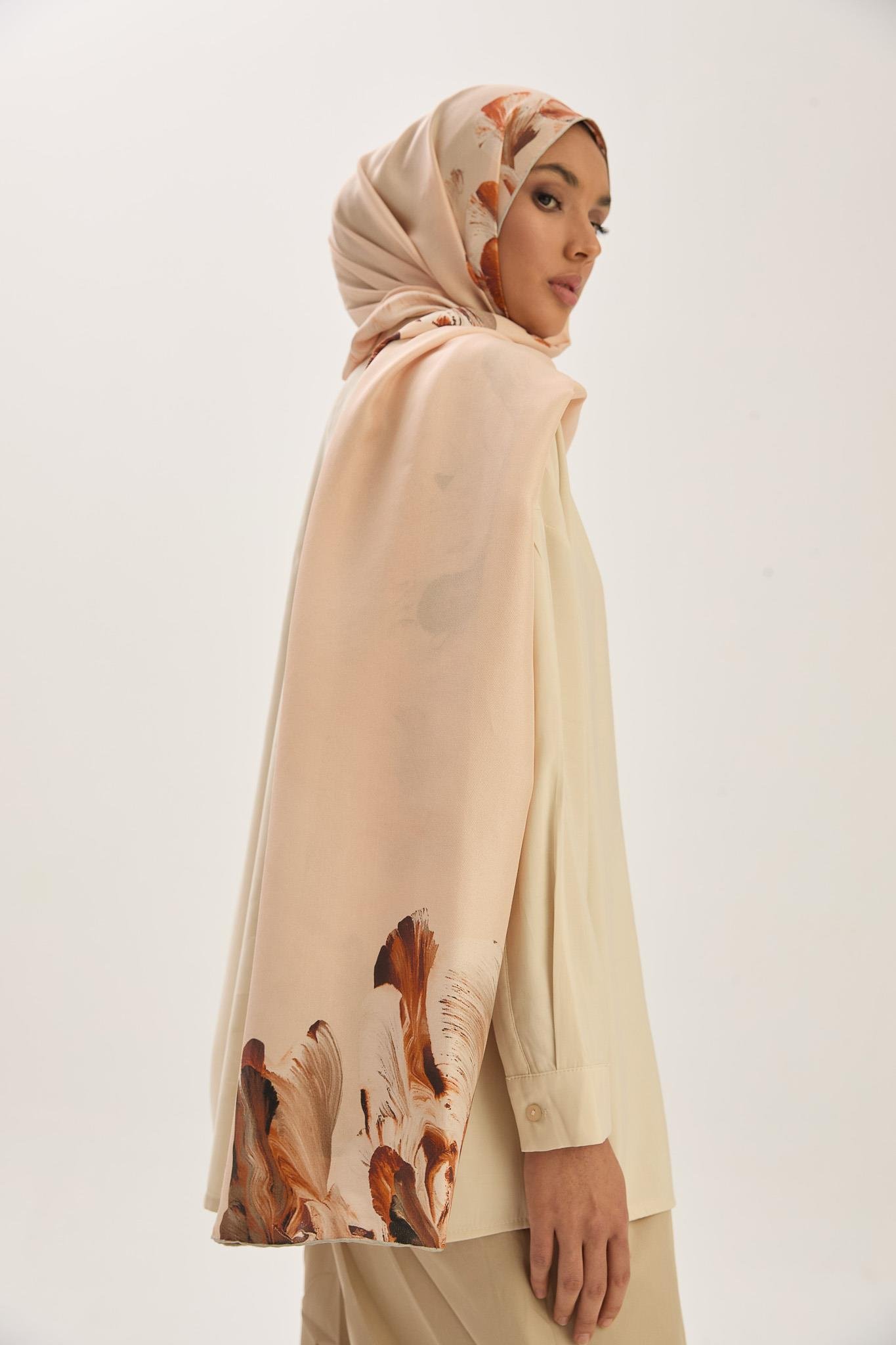 HUŞ PAMUK İPEK ŞAL 70*190 CM - KAHVERENGİ