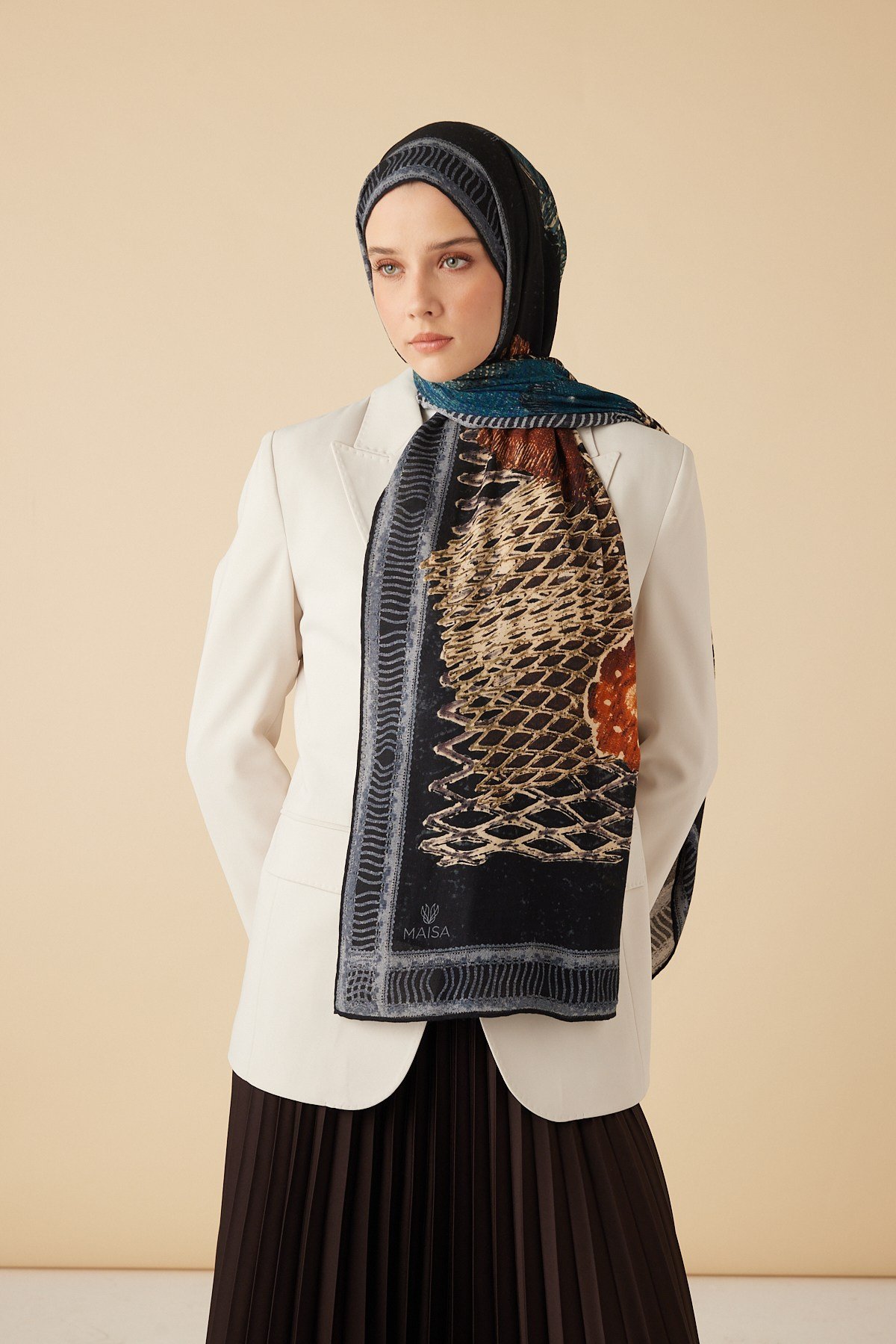 İLMEK YÜN İPEK KAŞMİR ŞAL 70*200 CM - LACİVERT