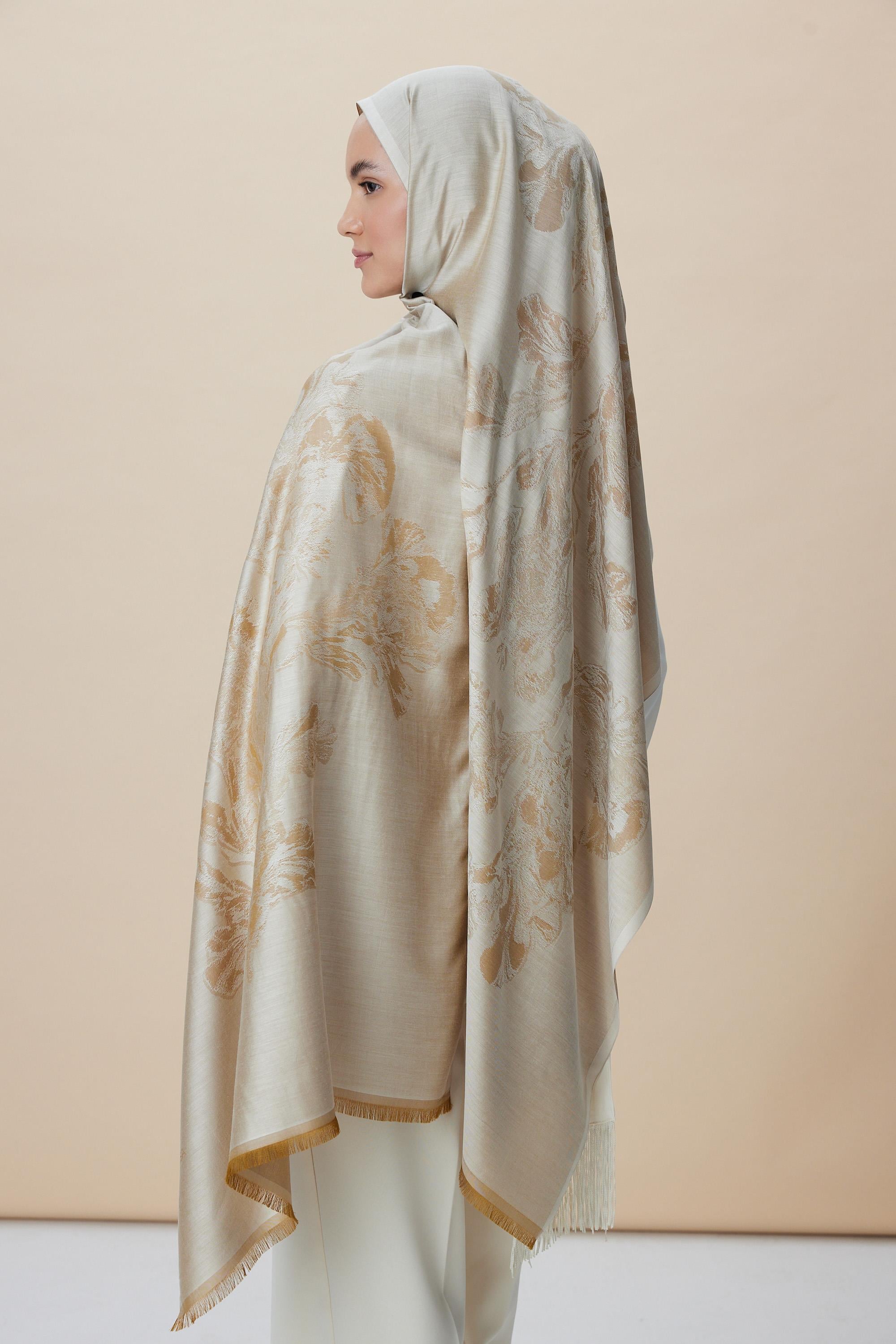 JADE MODAL İPEK JAKARLI ŞAL 70*200 CM - BEJ