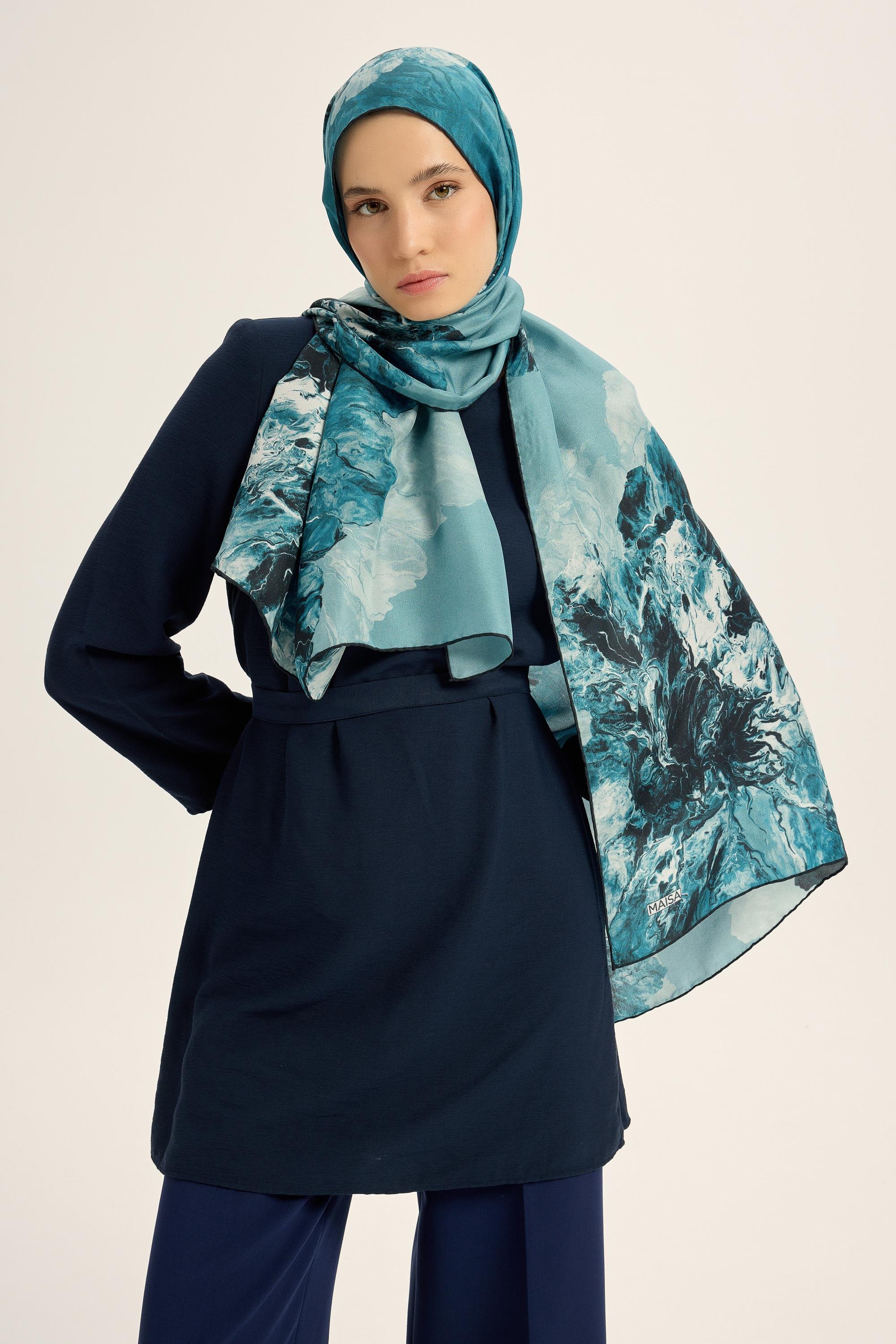 KATRE PAMUK İPEK ŞAL 70*190 CM - MAVİ