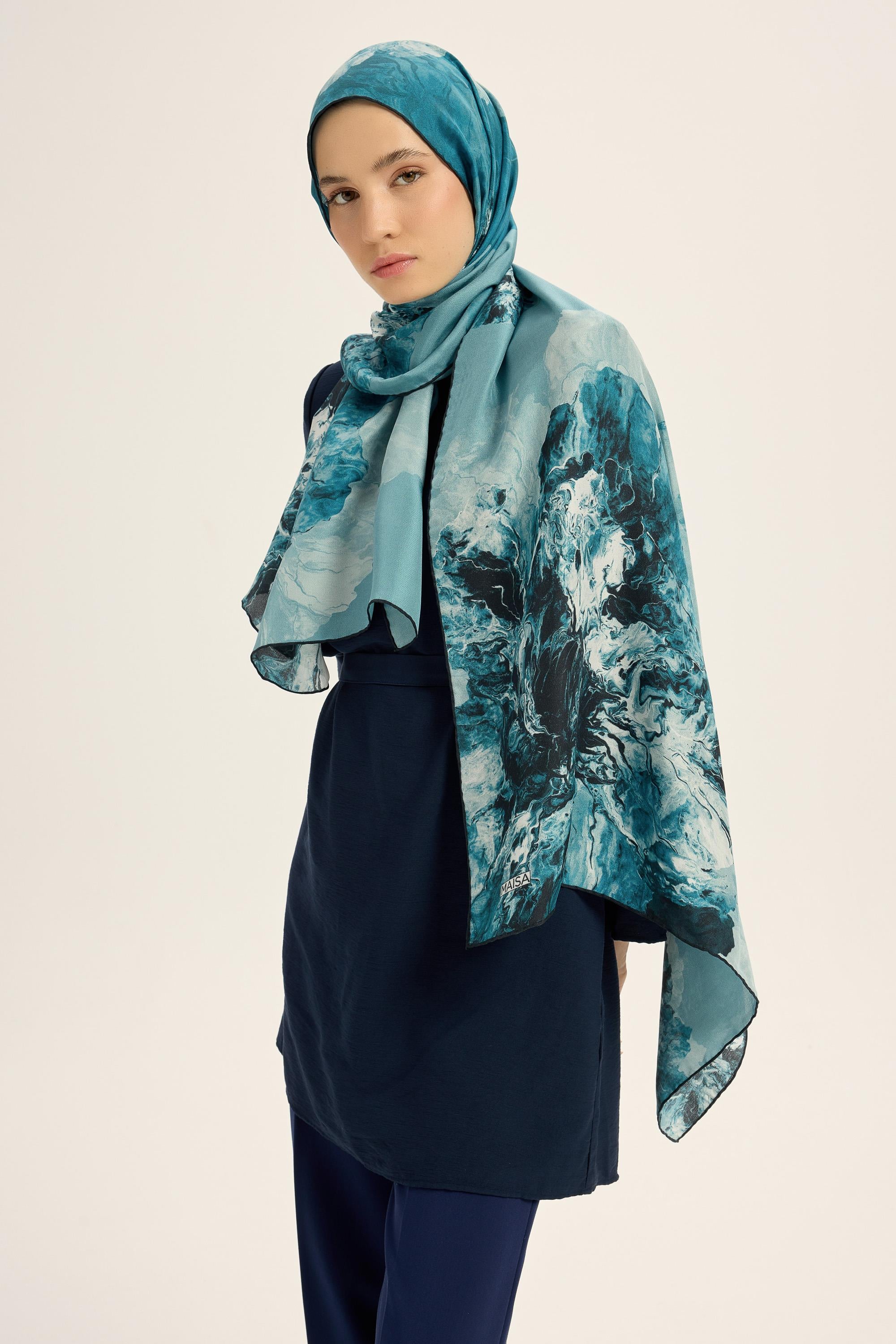 KATRE PAMUK İPEK ŞAL 70*190 CM - MAVİ