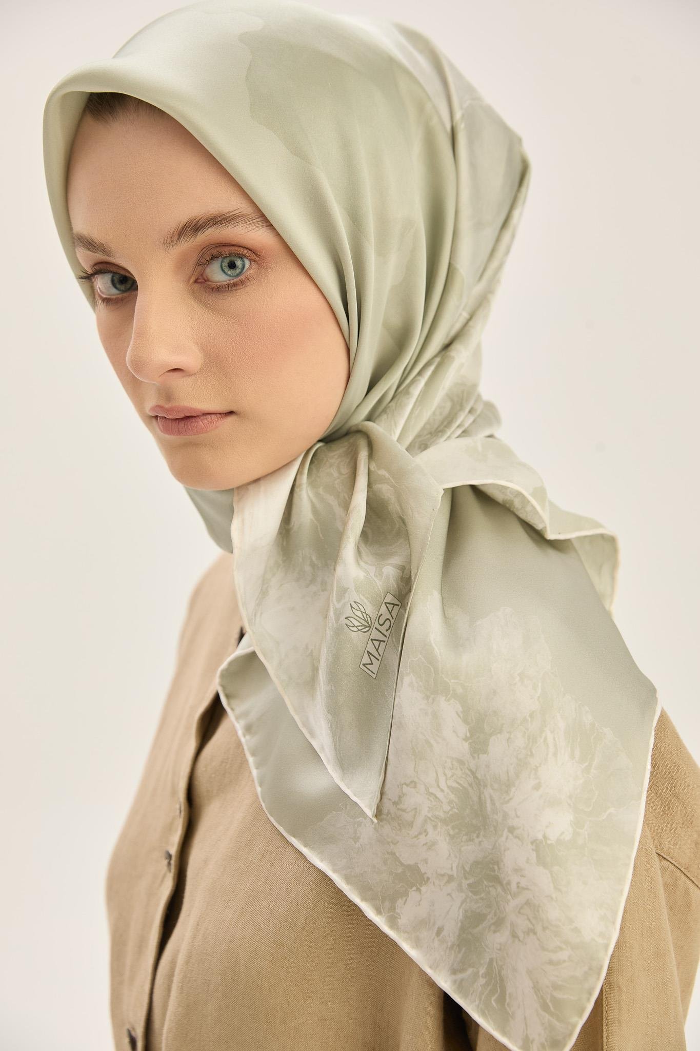 KATRE SURA İPEK EŞARP 90*90 CM - AÇIK YEŞİL